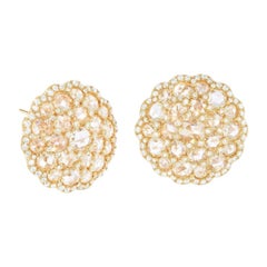 64Facets Shield Shape Rose Cut Diamond Cluster Stud Earrings in Yellow Gold