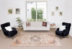 6.4x10 Ft Vintage Handmade Turkish Area Rug with Medallion Design. 100% Wool