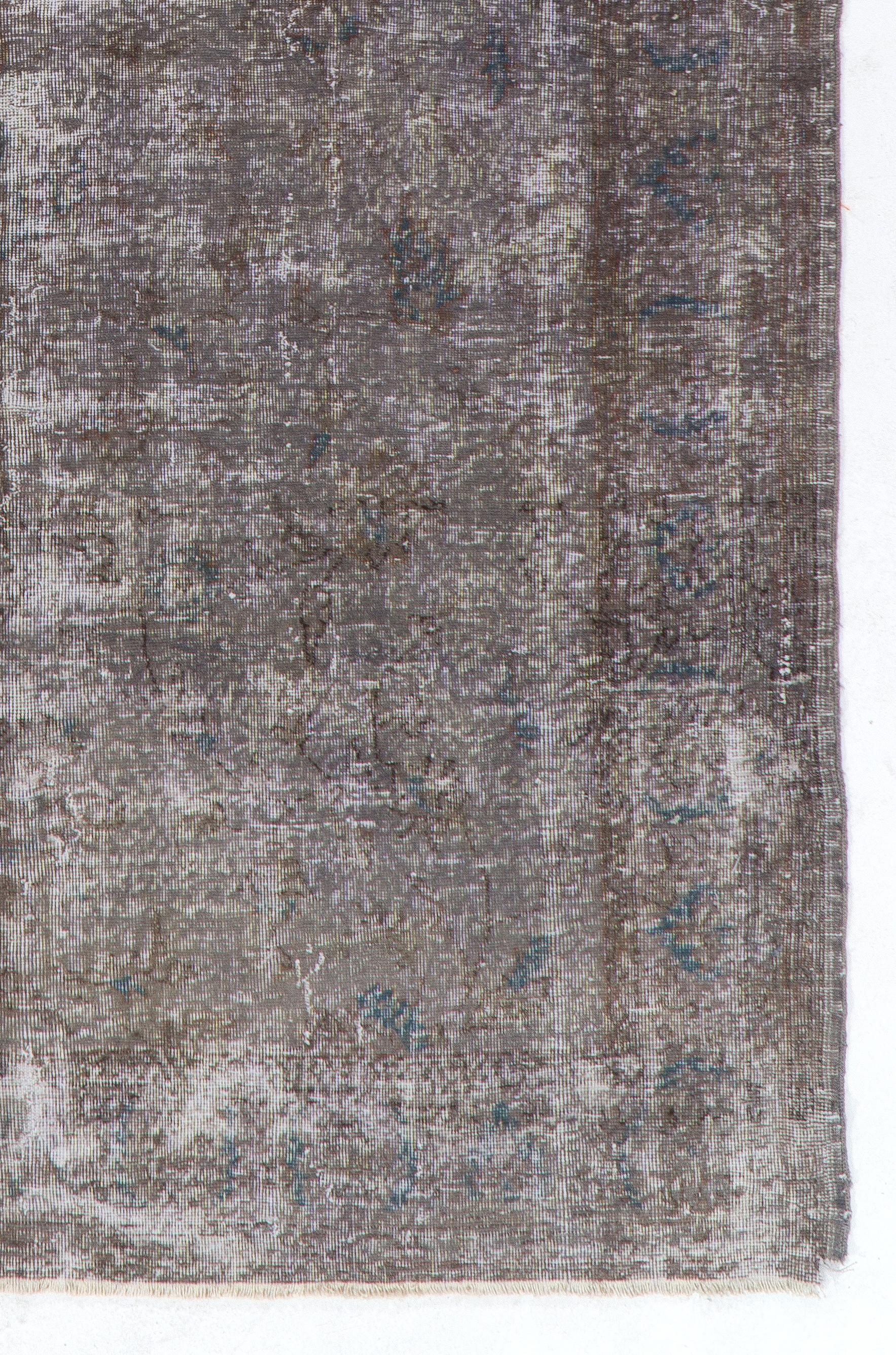 Hand-Knotted 6.4x10 Ft Distressed 1950s Turkish Wool Area Rug. Handmade Taupe Grey Carpet For Sale