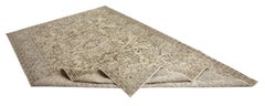 Hand-Knotted 1960's Oushak Area Rug with Floral Design in Beige Colors