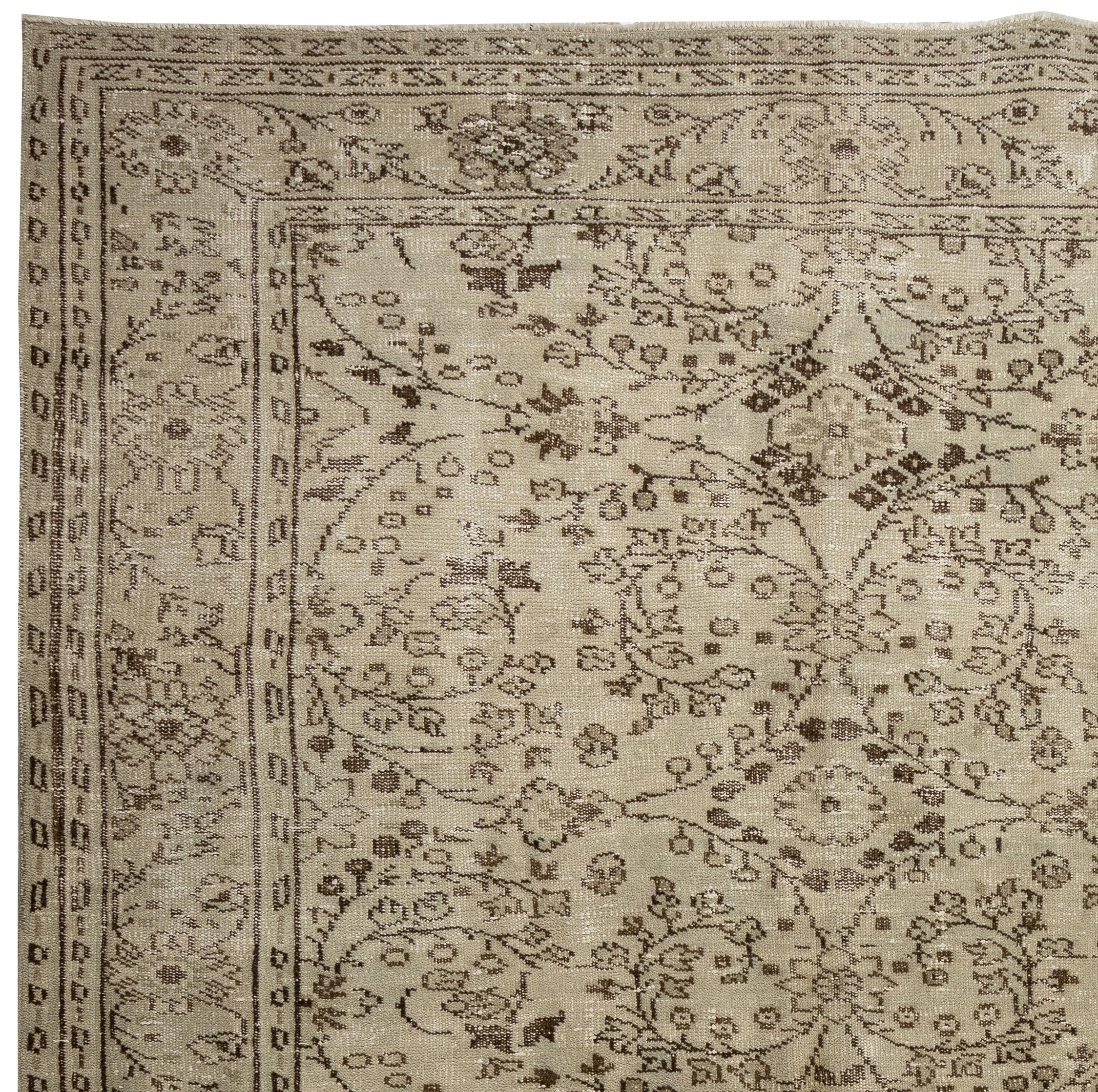 Turkish Hand-Knotted 1960's Oushak Area Rug with Floral Design in Beige Colors For Sale