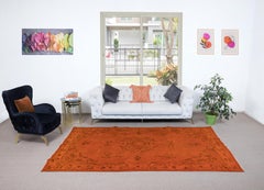 6.4x10 Ft Handmade Turkish Rug, Orange Art Deco Carpet for Modern Living Room