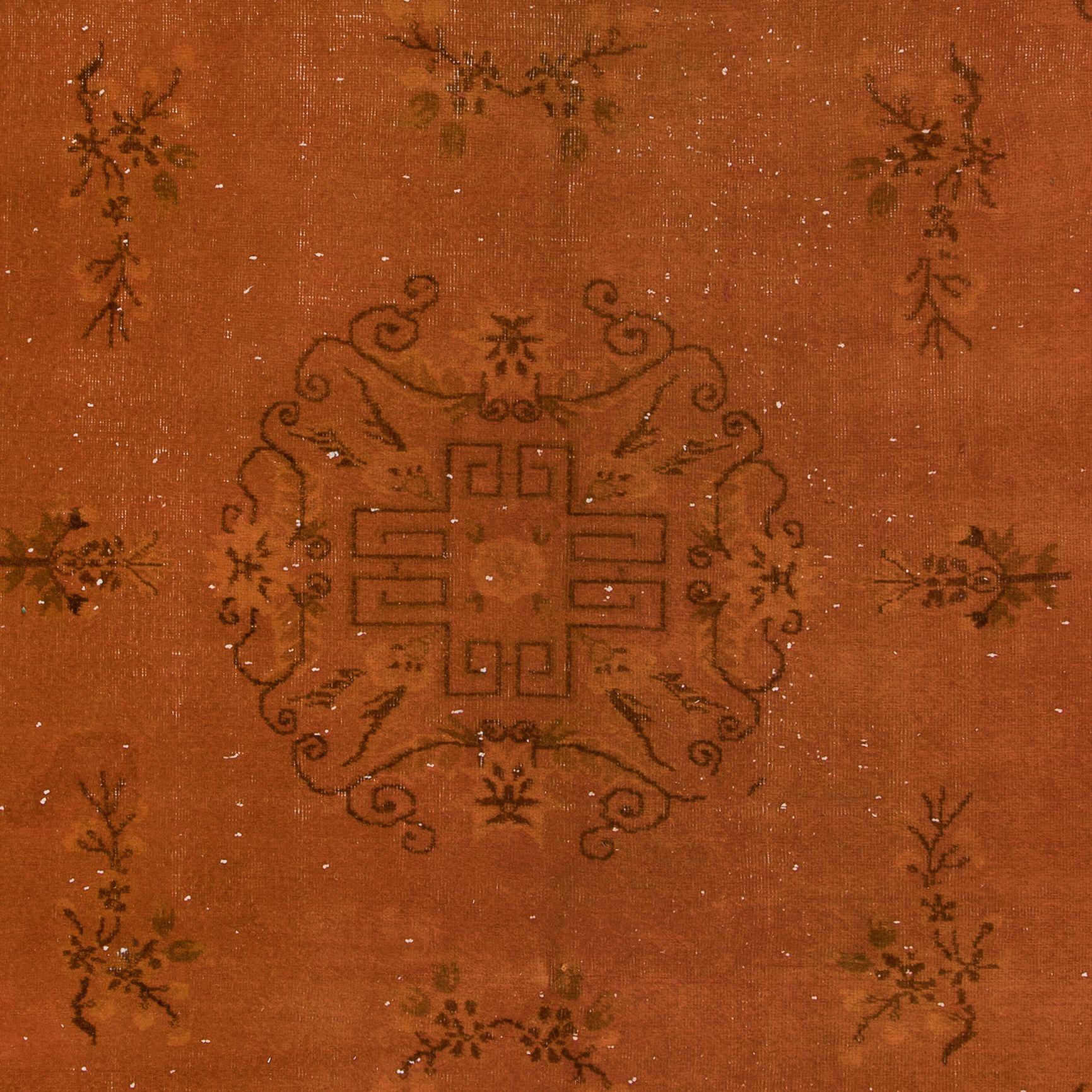 20th Century 6.4x10 Ft Handmade Turkish Rug, Orange Art Deco Carpet for Modern Living Room For Sale
