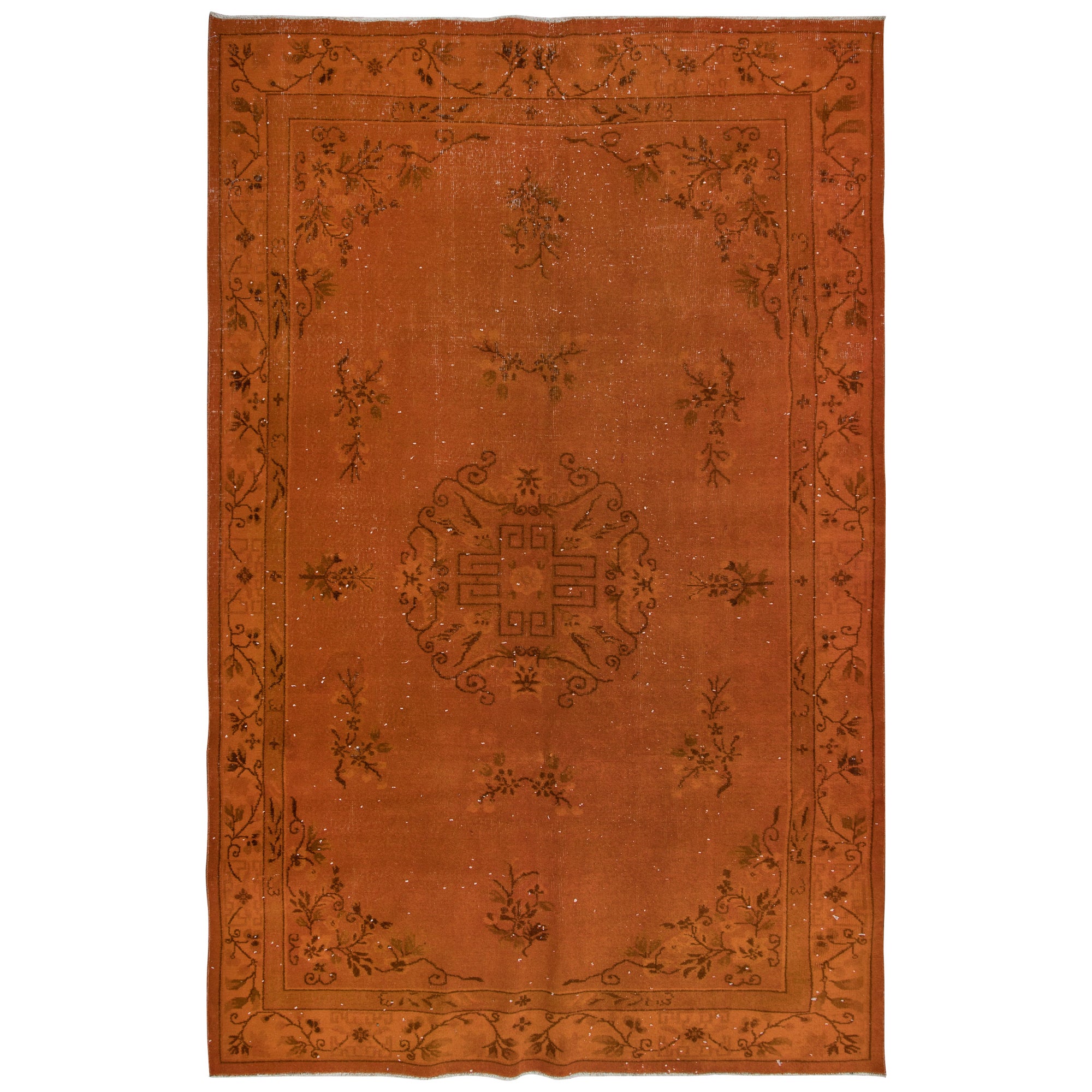 Tappeto turco fatto a mano 6,4x10 Ft, tappeto arancione Art Deco per il soggiorno moderno