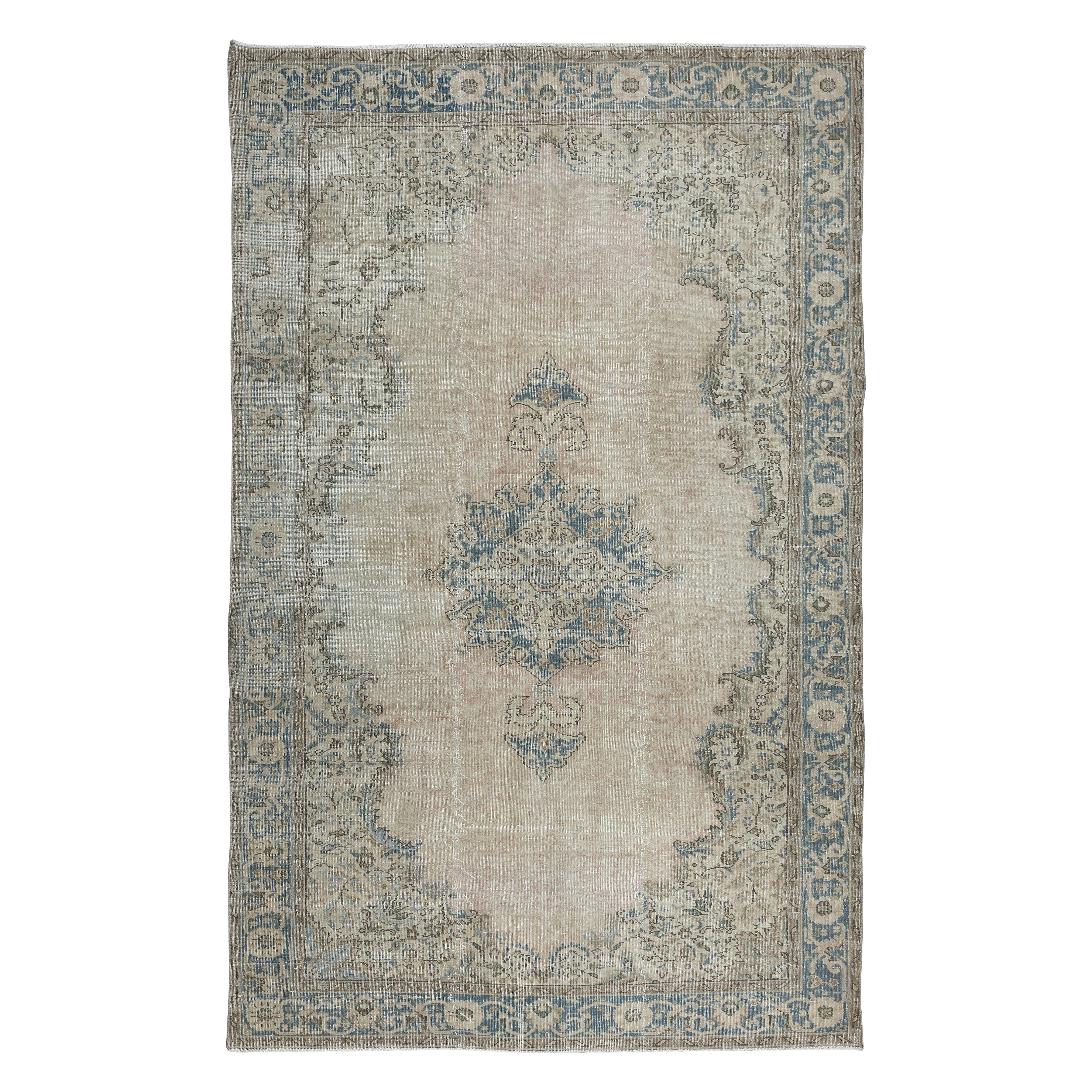 6,4x10 Ft Einzigartiger Anatolischer Oushak-Teppich, Vintage, handgefertigter, sonnenverblasener Teppich