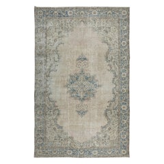 6,4x10 Ft Einzigartiger Anatolischer Oushak-Teppich, Vintage, handgefertigter, sonnenverblasener Teppich
