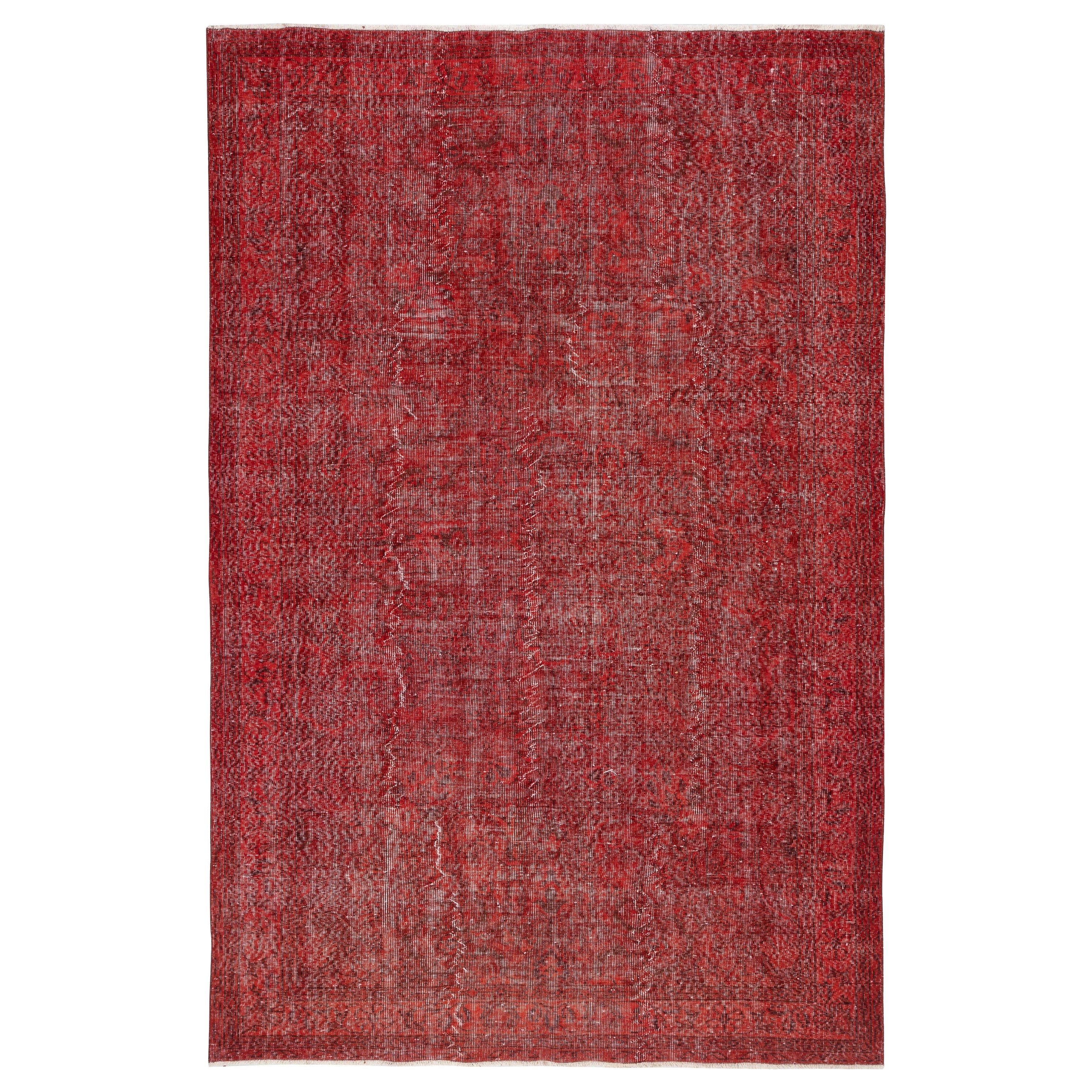 6.4x10 Ft Overdyed Rot Türkischer Teppich. Handgefertigter Vintage-Teppich für das Wohnzimmer