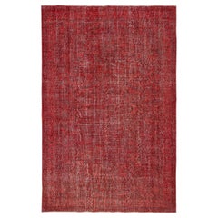 6.4x10 Ft Overdyed Rot Türkischer Teppich. Handgefertigter Vintage-Teppich für das Wohnzimmer