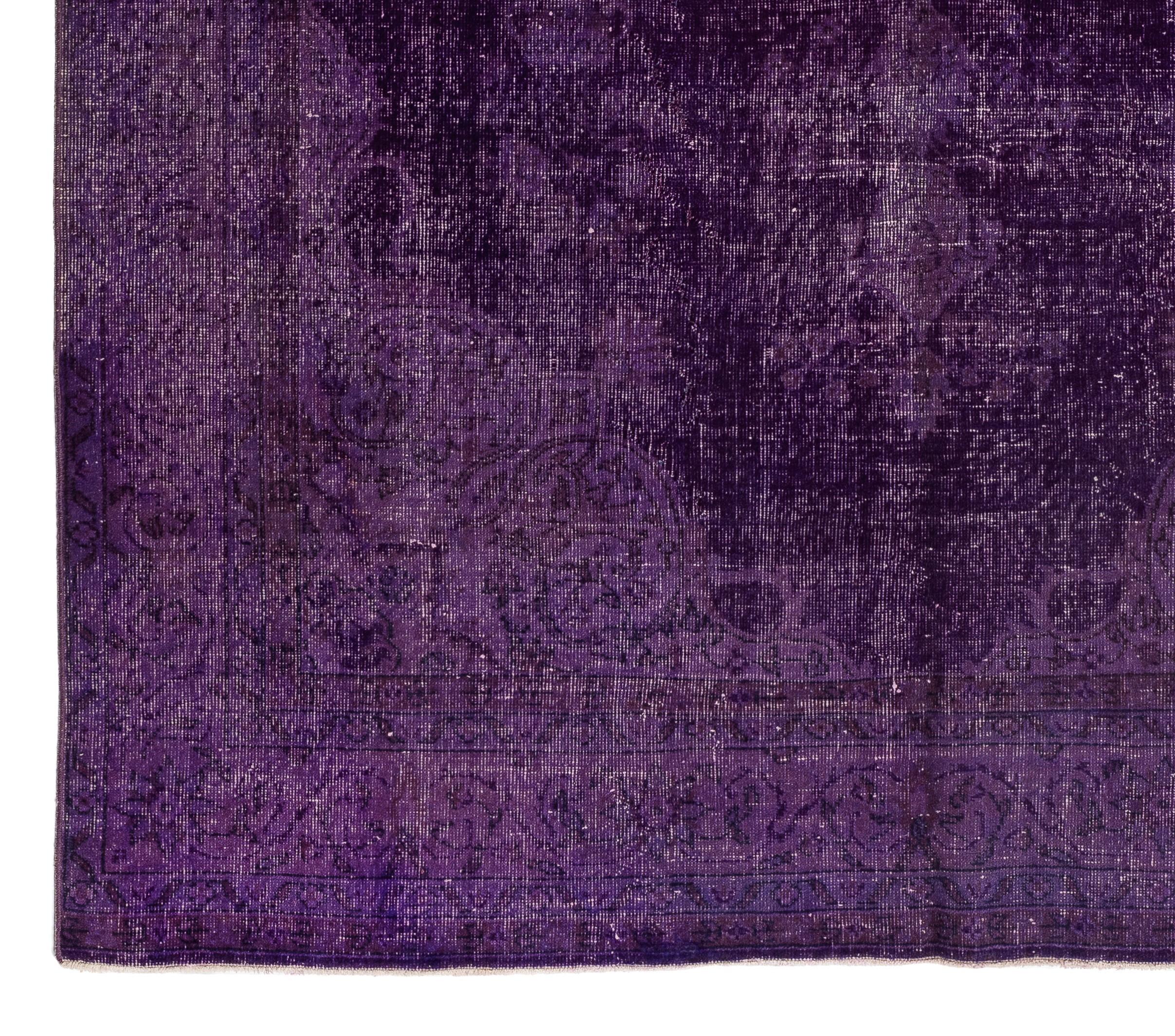 20th Century 6.4x10 Ft Vintage Turkish Hand-made Medallion Wool Area Rug Over-dyed in Purple