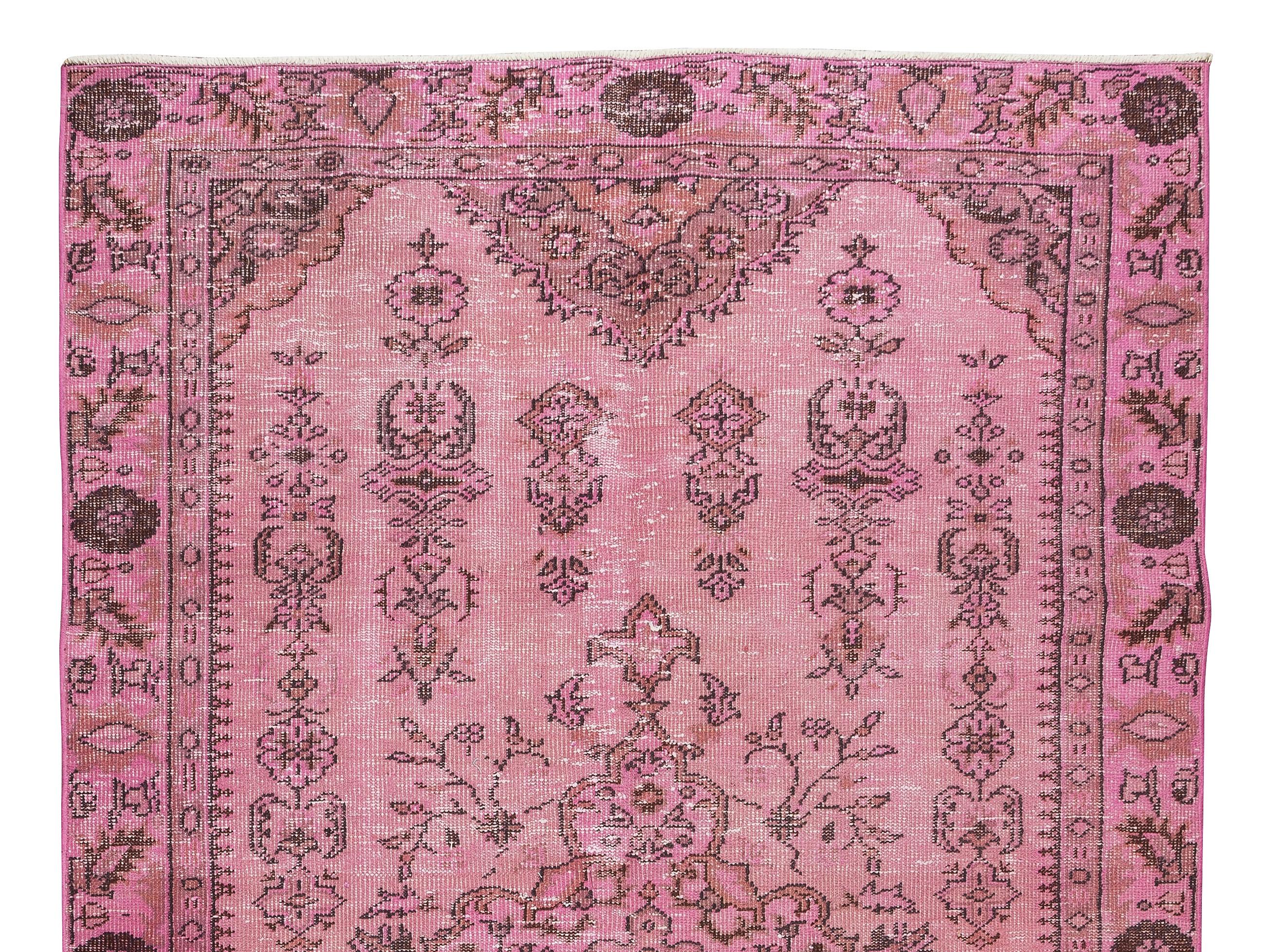 Turco Tappeto rosa contemporaneo 5.7x8.4 ft, Tappeto turco fatto a mano, rivestimento per pavimenti