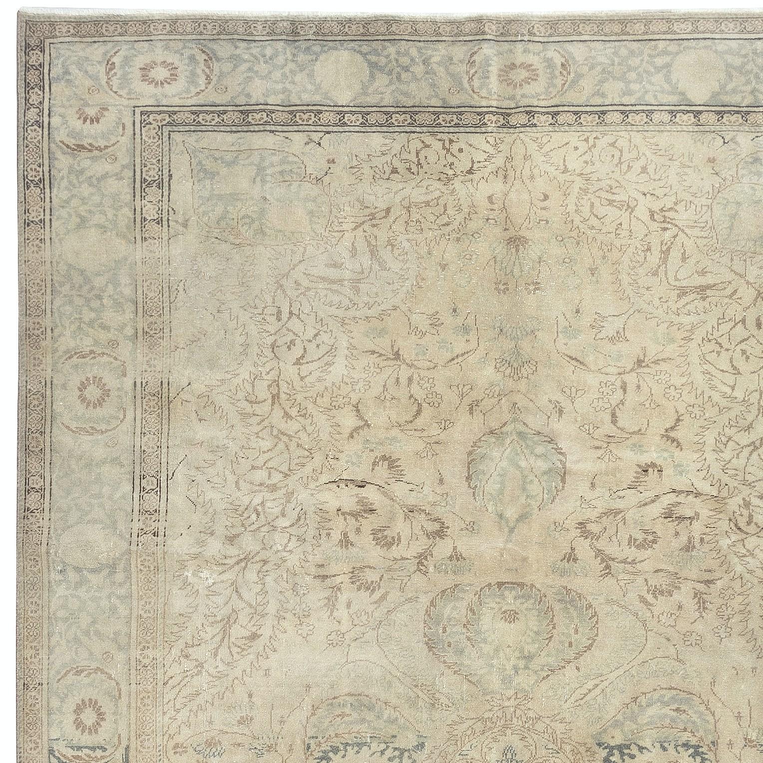 Hand-Knotted 6.4x10 Ft Vintage Hand Knotted Turkish Area Rug for Living Room and Dining Room For Sale