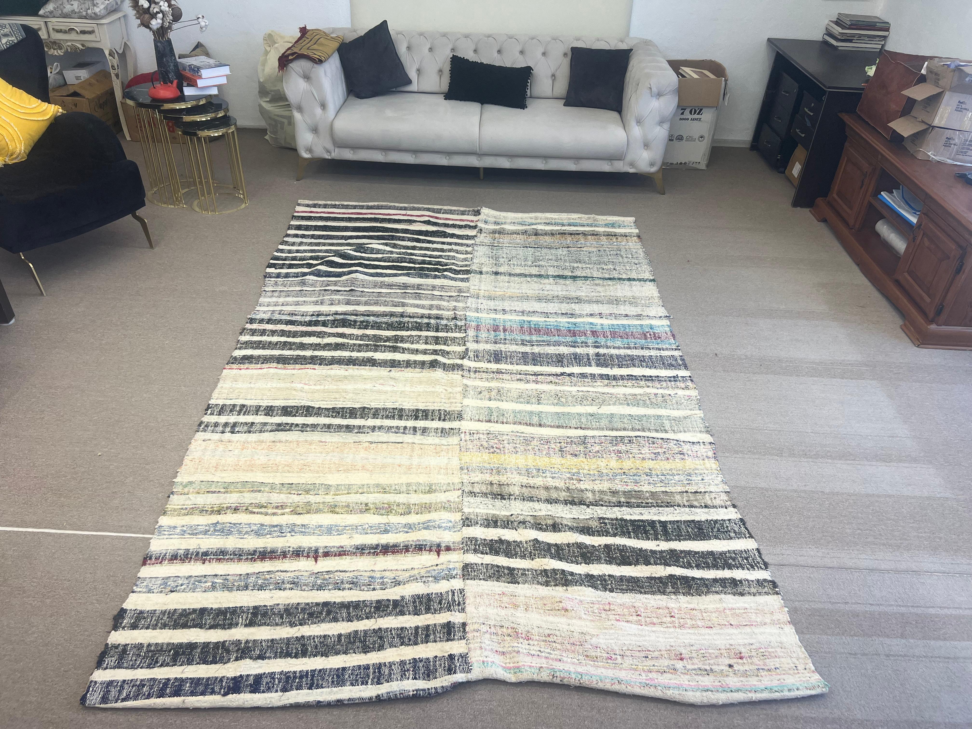 Rug & Kilim in cotone tessuto a mano, 6.4x10 Ft, tappeto turco colorato a trama piatta in vendita 4