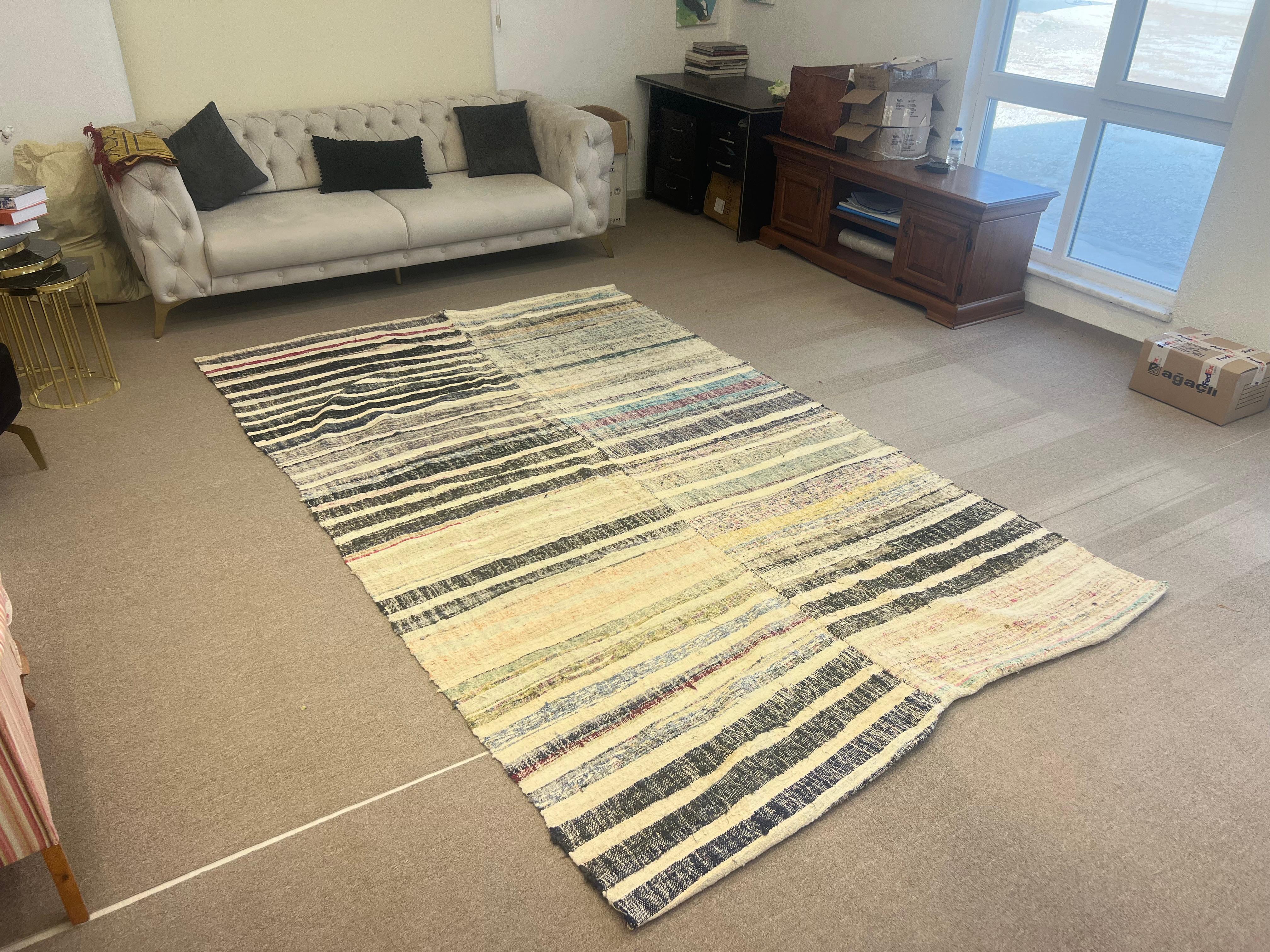 Rug & Kilim in cotone tessuto a mano, 6.4x10 Ft, tappeto turco colorato a trama piatta in vendita 5