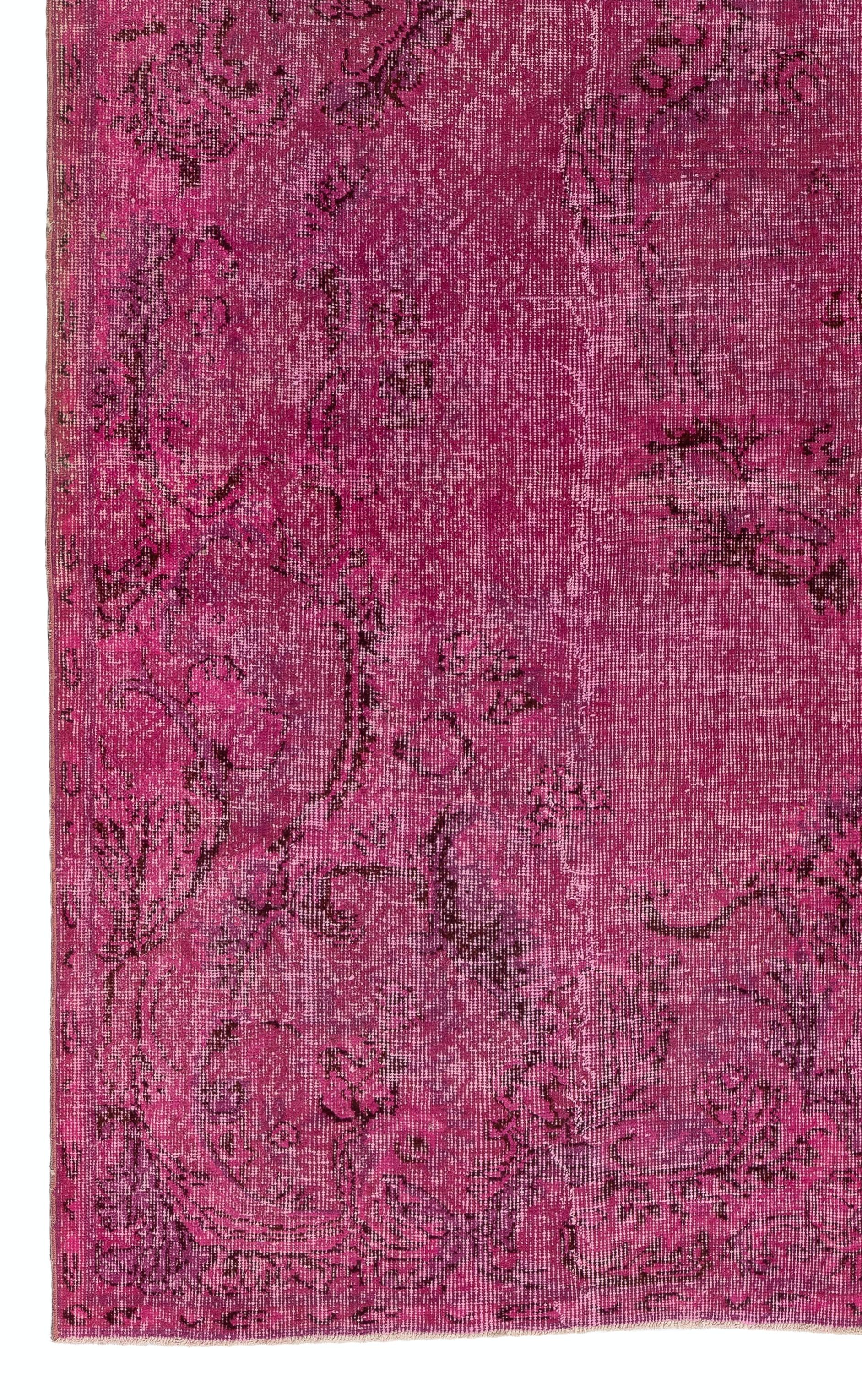 Tessuto a mano Tappeto 6.4x10 Ft Vintage Medallion Wool. Tappeto rosa contemporaneo fatto a mano