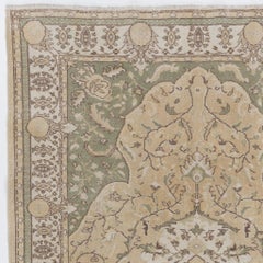 6.4x10 Ft Vintage Handmade Turkish Oushak Area Rug in Beige & Green