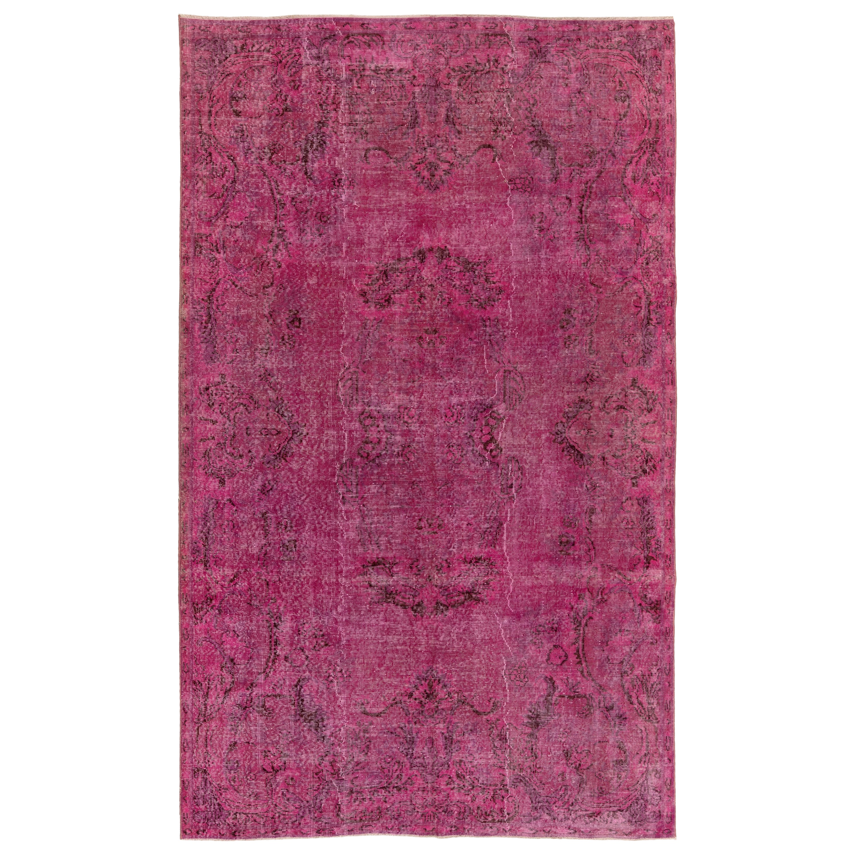 Tappeto 6.4x10 Ft Vintage Medallion Wool. Tappeto rosa contemporaneo fatto a mano