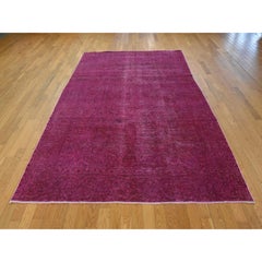 6'4"x10' Pink Overdyed Vintage Zoroastrian Tabriz Hand Knotted Pure Wool Rug
