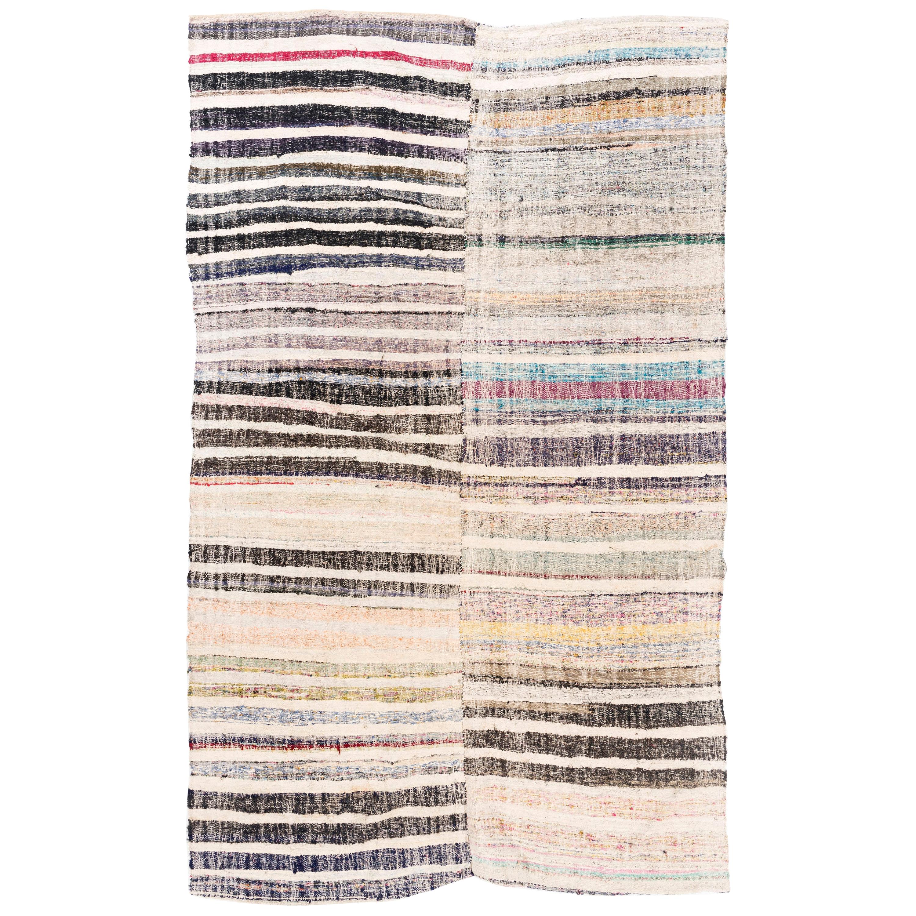 6.4x10 Ft Vintage Hand-Woven Cotton Kilim, Colorida Alfombra Turca de Trapo de Tejido Plano