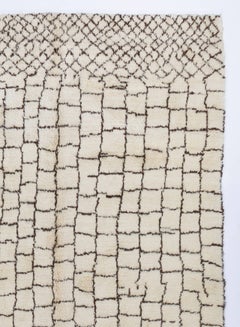 Custom Moroccan Style Handmade Wool Rug, 6.4 × 10.2 ft, Ivory & Brown Grid