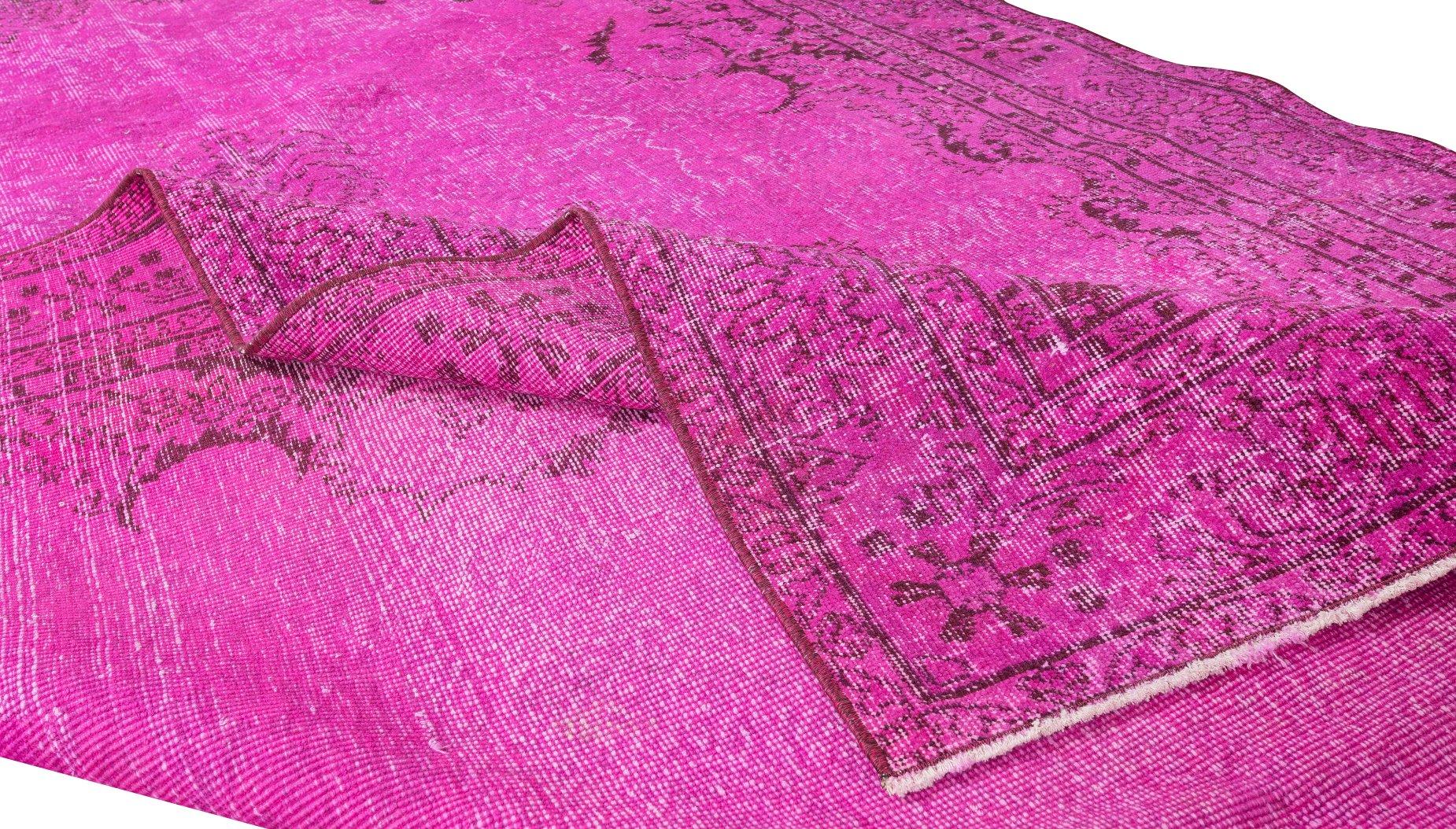 Turkish Anatolian Handmade Rug Over-Dyed in Fuchsia Pink 4 Modern Interiors For Sale