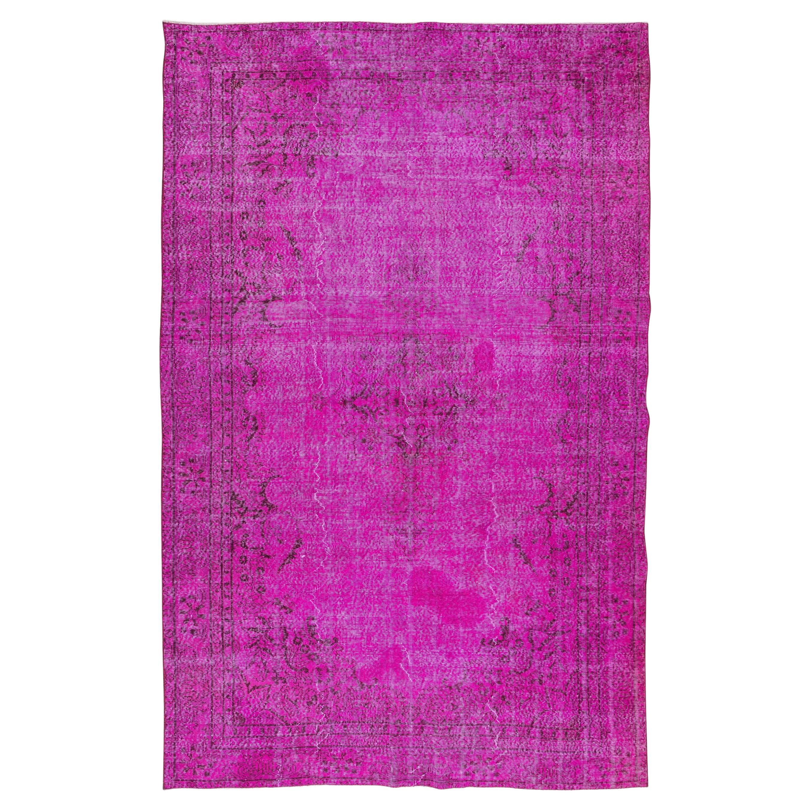 Anatolian Handmade Rug Over-Dyed in Fuchsia Pink 4 Modern Interiors