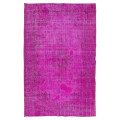 Vintage Anatolian Handmade Rug Over-Dyed in Fuchsia Pink 4 Modern Interiors