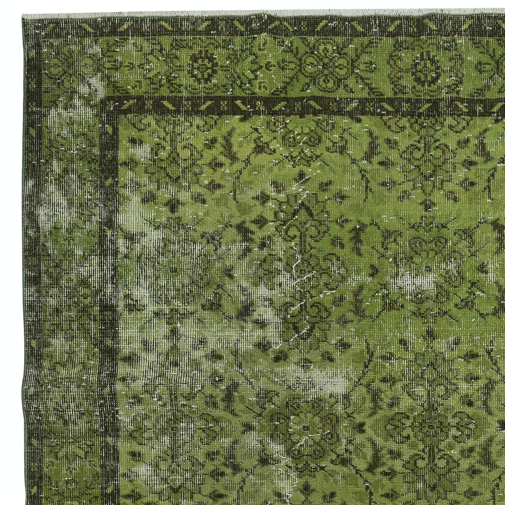 Alfombra turca contemporánea con motivos florales, verde, hecha a mano, de 1,8 x 2 metros Turco en venta