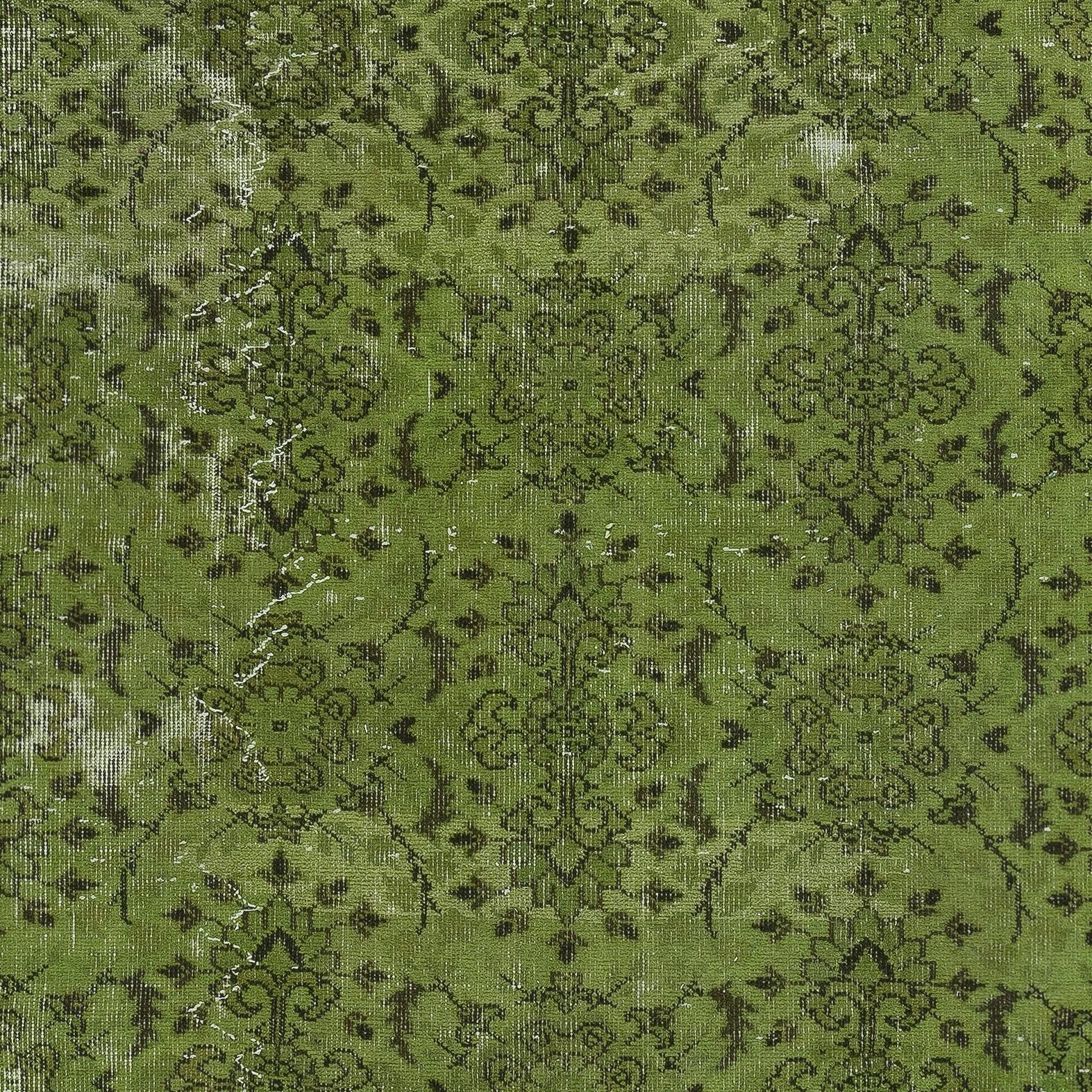 Alfombra turca contemporánea con motivos florales, verde, hecha a mano, de 1,8 x 2 metros Anudado a mano en venta