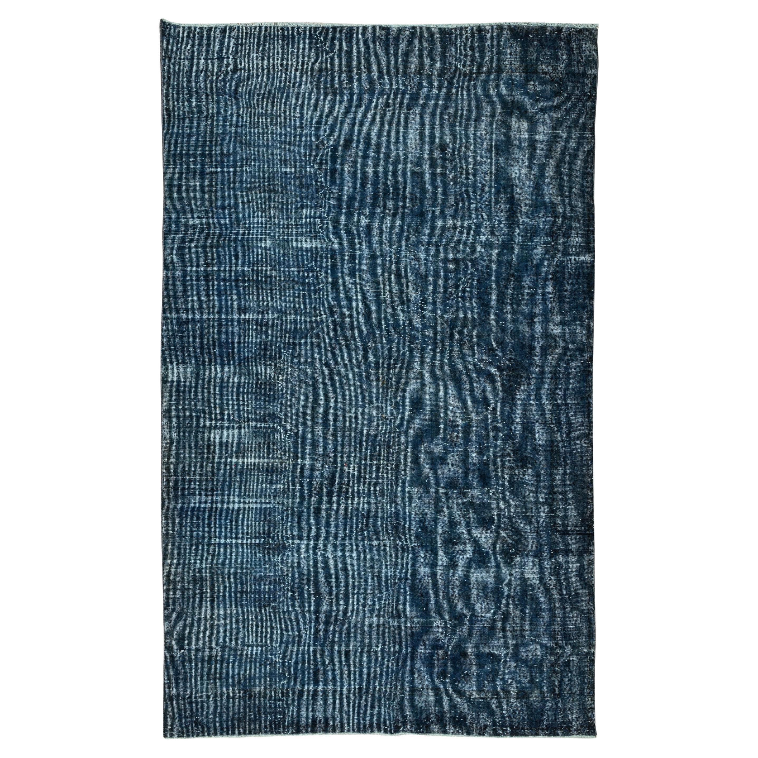 Home Decor Handmade Vintage Turkish Rug Over-Dyed in Indigo Blue For Sale