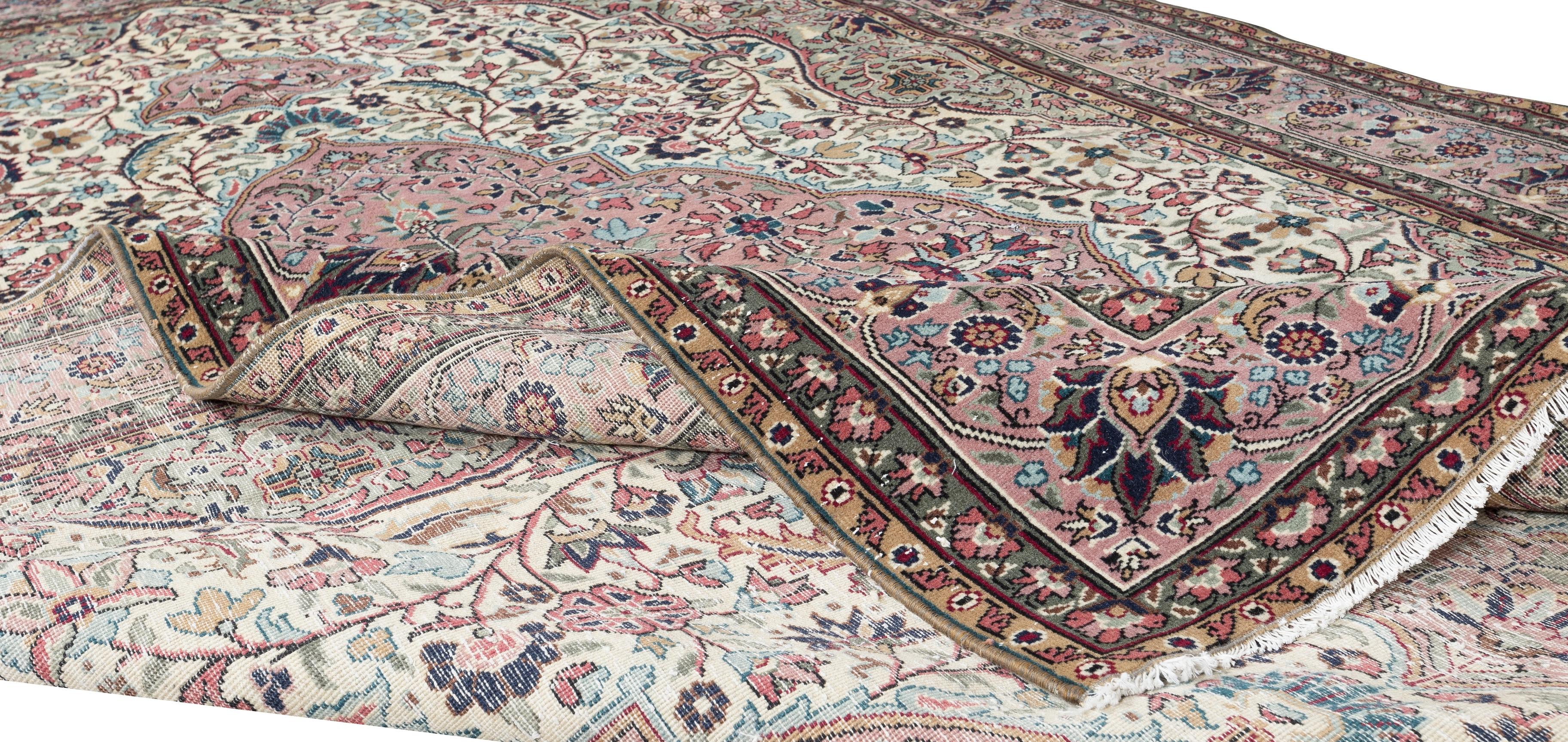 Oushak 6.4x10.2 Ft One of a Pair Handmade Turkish Area Rug, Vintage Decorative Carpet For Sale