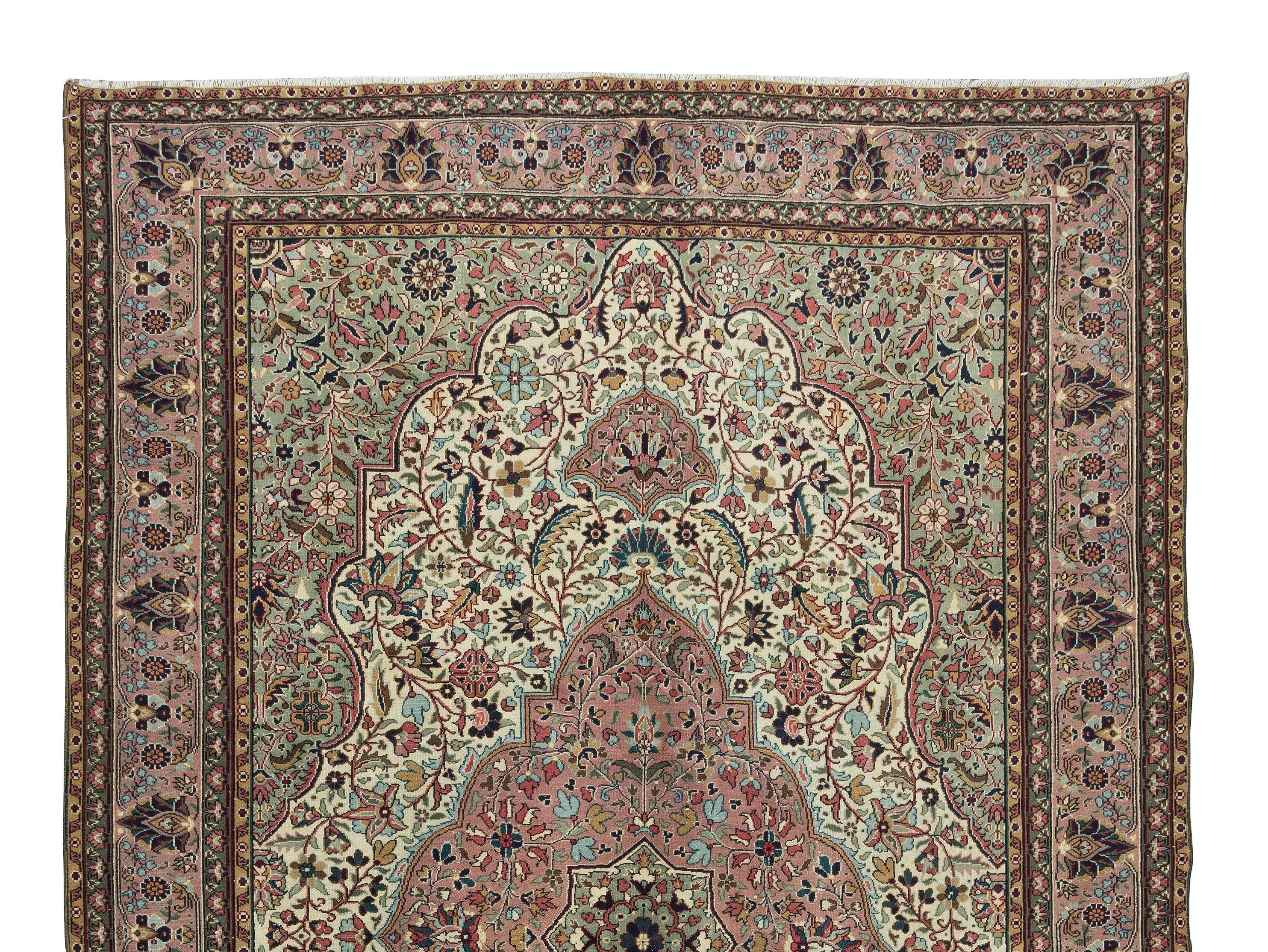 Hand-Knotted 6.4x10.2 Ft One of a Pair Handmade Turkish Area Rug, Vintage Decorative Carpet For Sale