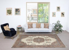 6.4x10.2 Ft Rustic Vintage Handmade Wool Rug for Farmhouse and Cottage Decor