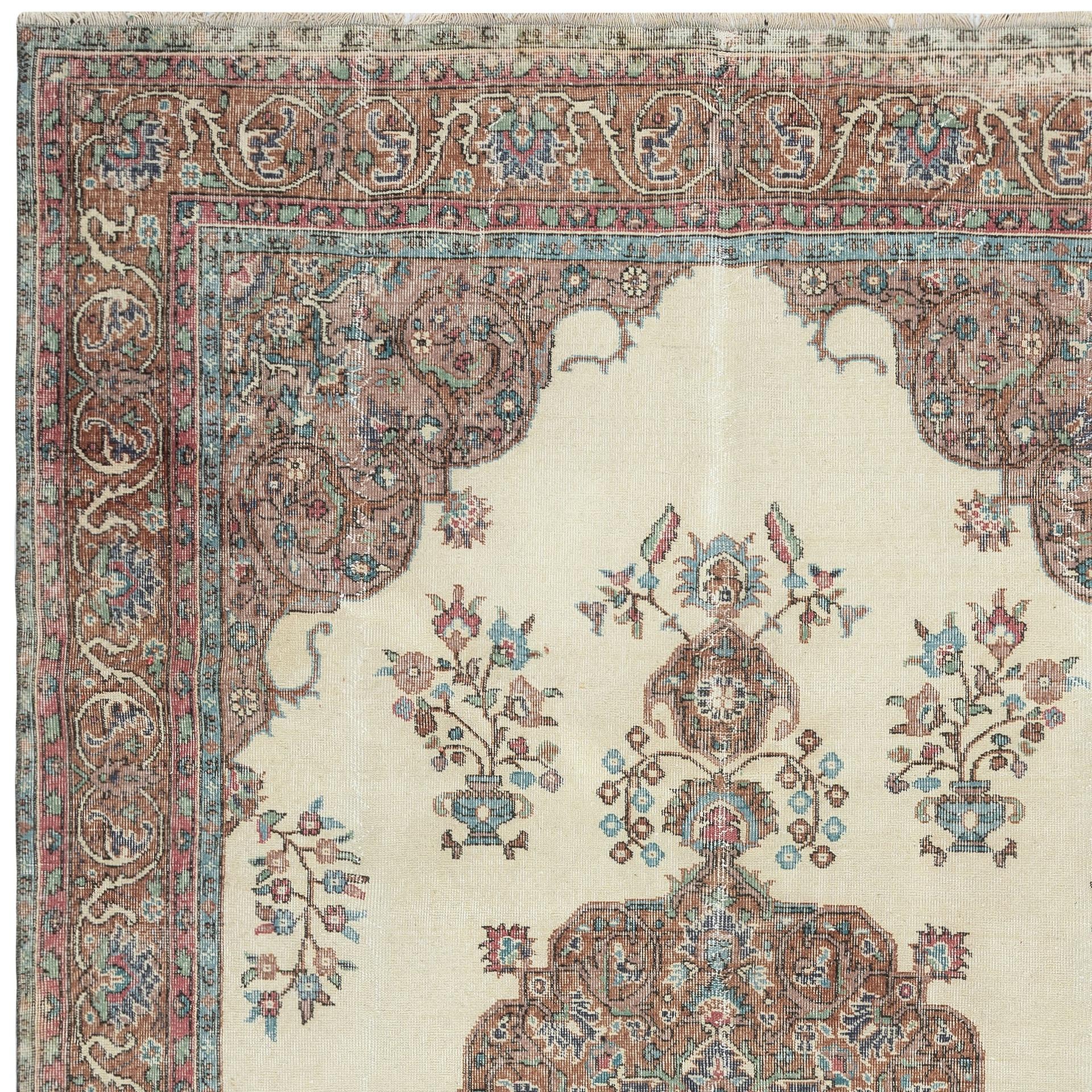 Annodato a mano Tappeto di lana rustico vintage fatto a mano 6,4x10,2 piedi per arredamento di case e cottage in vendita