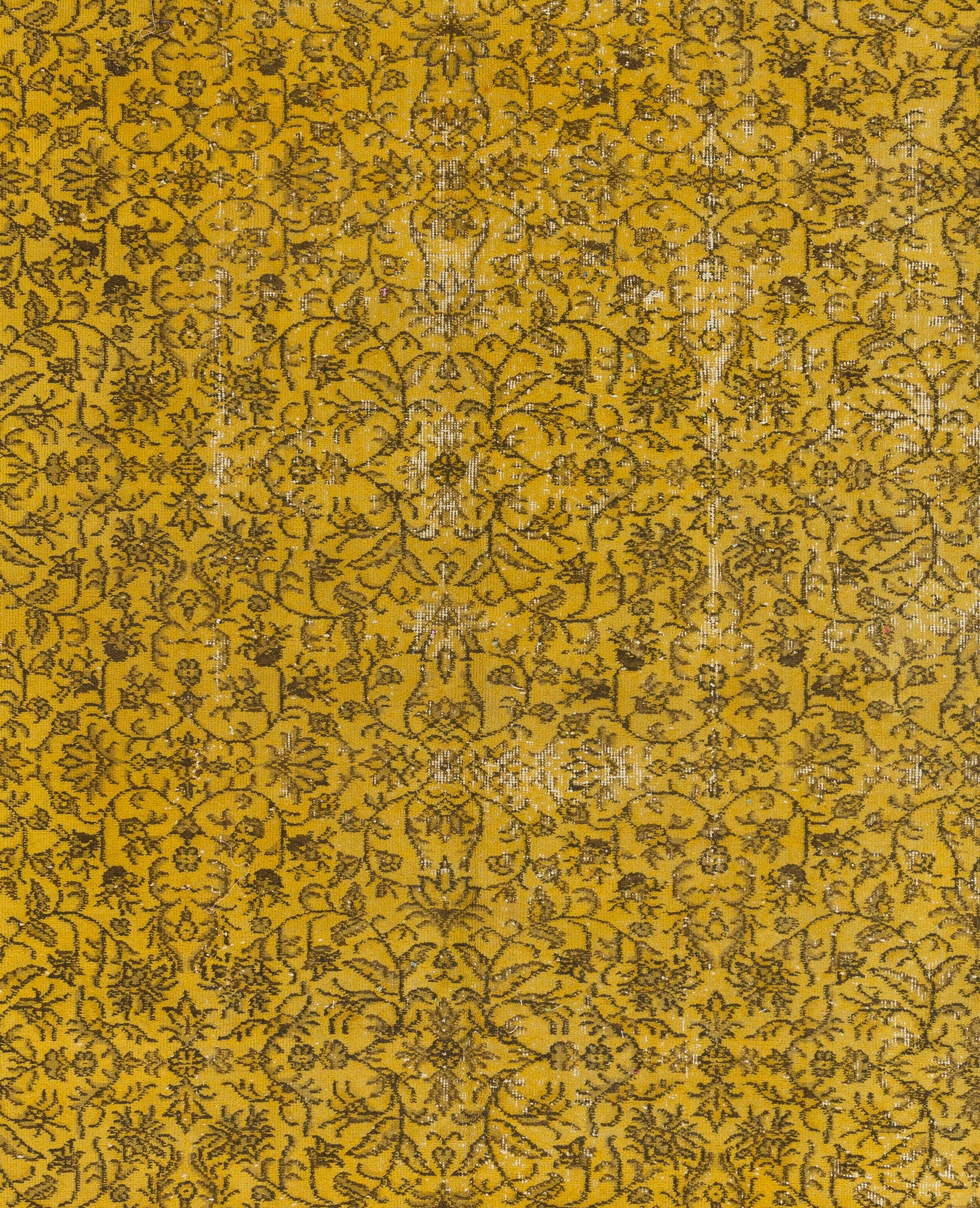 Hand-Knotted Modern Handmade Area Rug in Yellow, Floral Patterned Turkish Carpet For Sale