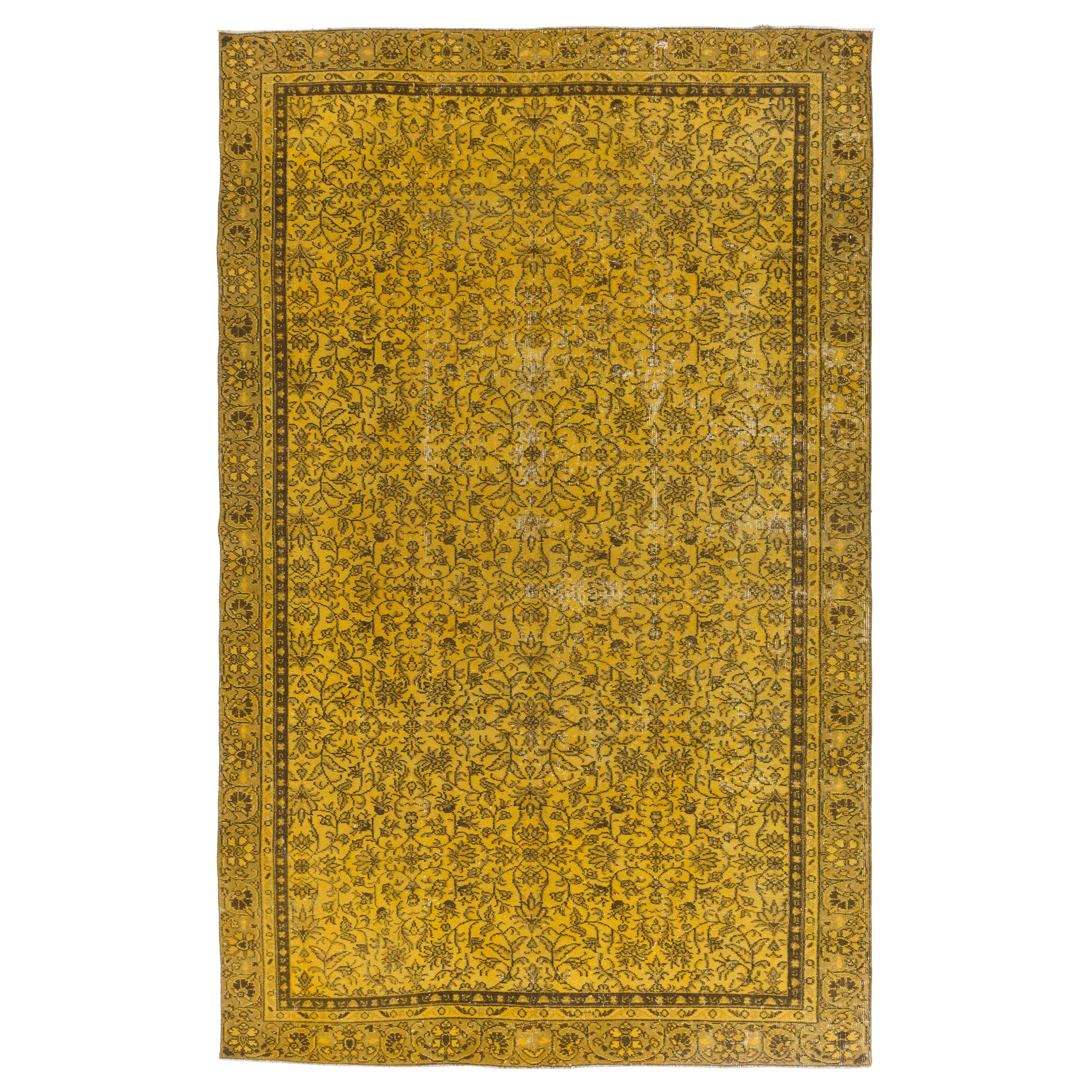 Tappeto moderno fatto a mano 6.4x10.3 ft in giallo, tappeto turco a motivi floreali