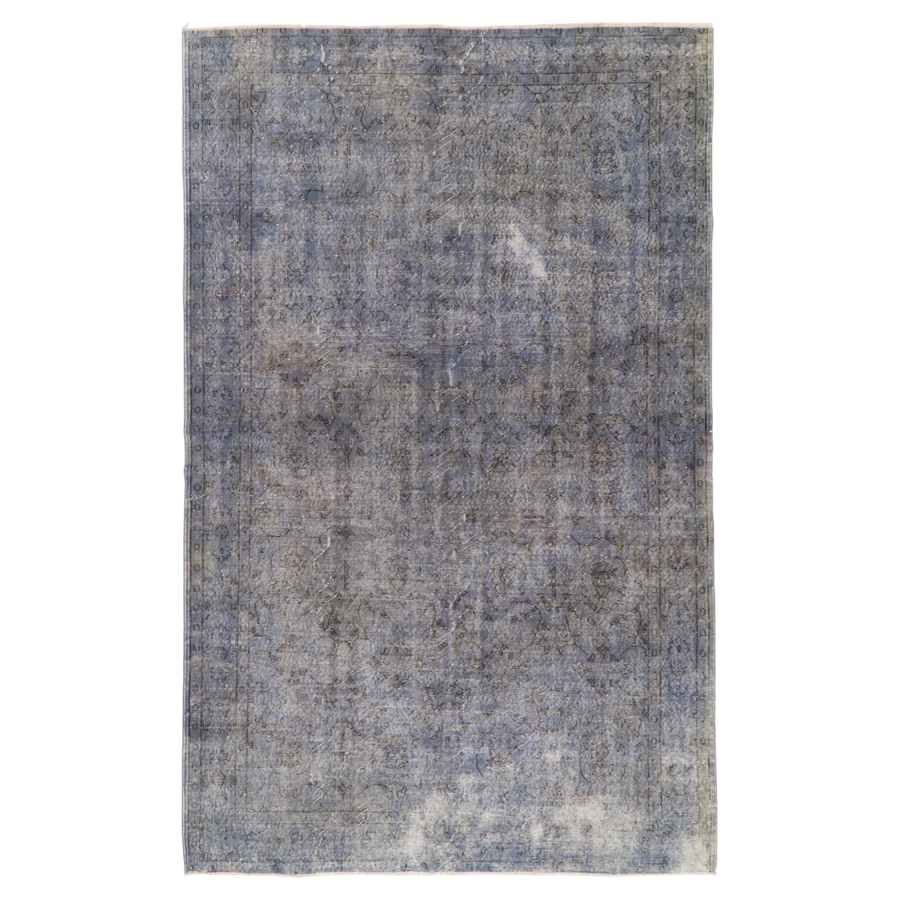 Alfombra turca vintage envejecida, contemporánea, azul claro
