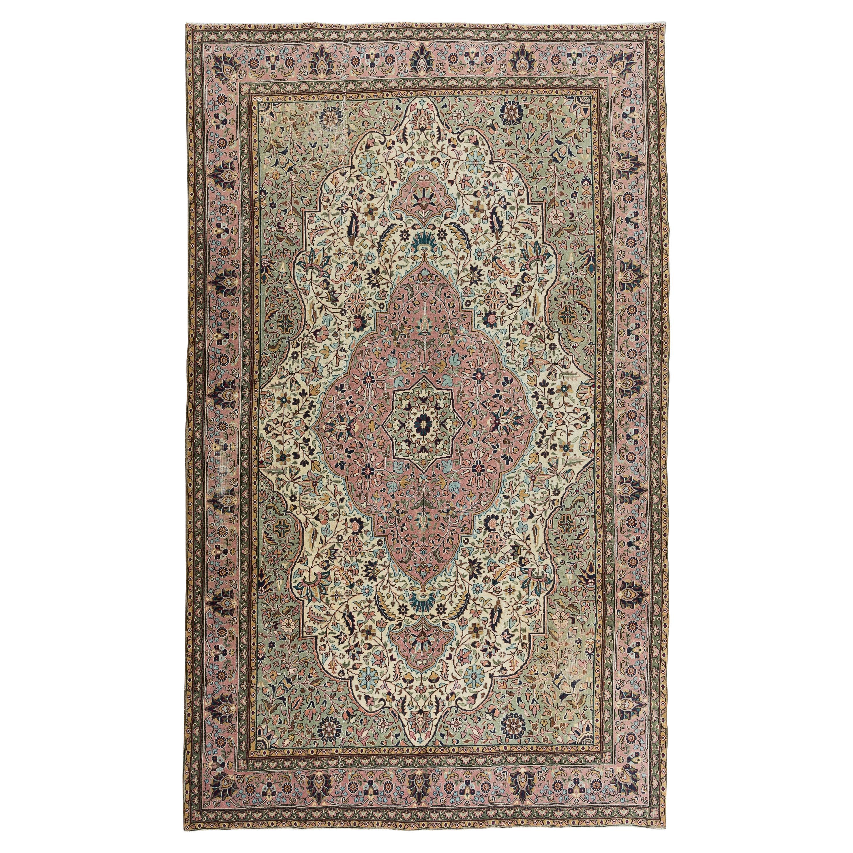 6.4x10.4 Ft One of a Pair Handmade Turkish Wool Area Rug for Living Room Decor For Sale