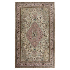 Retro 6.4x10.4 Ft One of a Pair Handmade Turkish Wool Area Rug for Living Room Decor