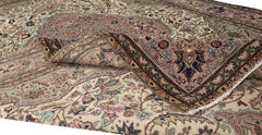 6.4x10.4 Ft One of a pair Vintage Handmade Wool Rug in Sage Green, Rose & Ivory