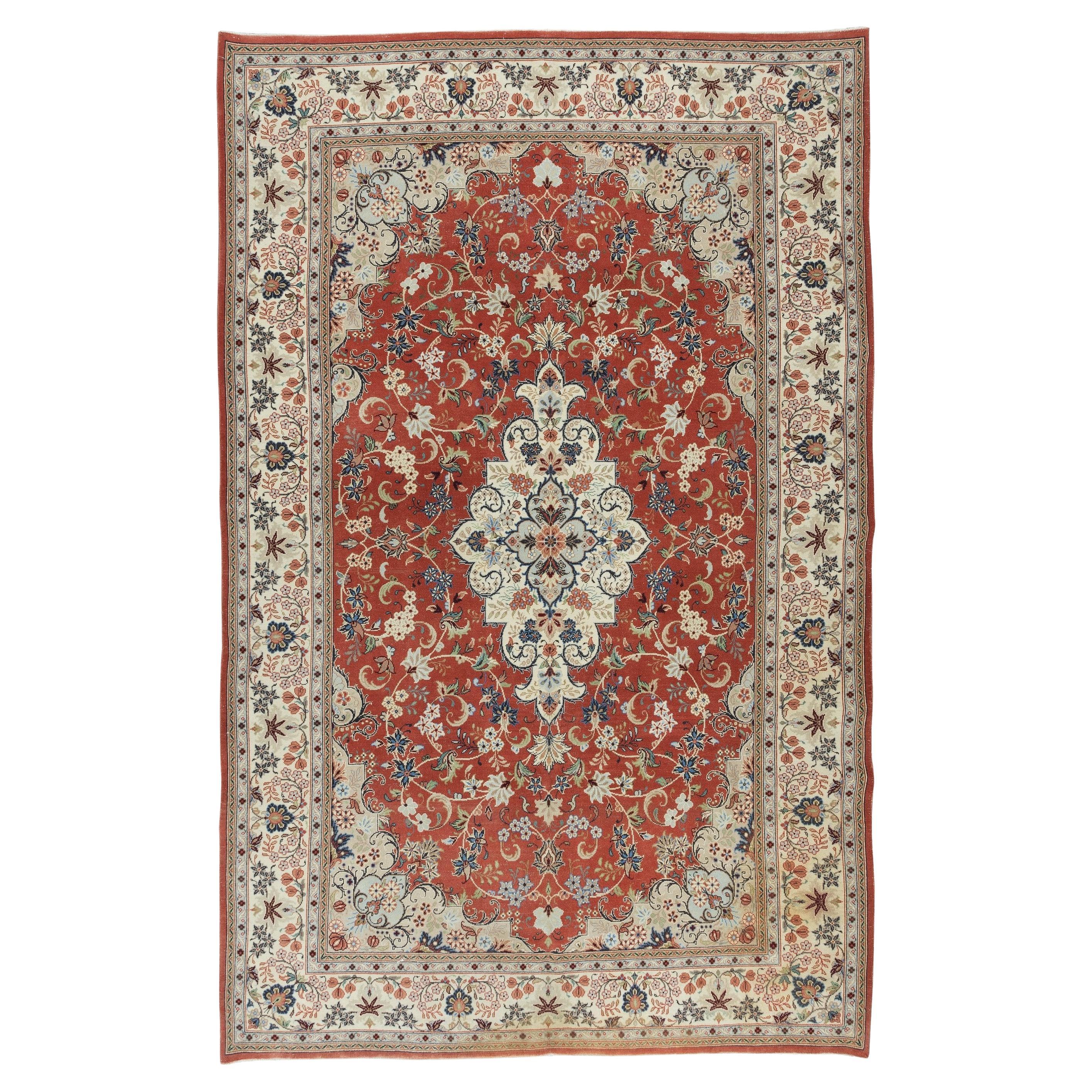 6.4x10.4 Ft Unique Mid-20th Century Handmade Turkish Rug with Medallion Design