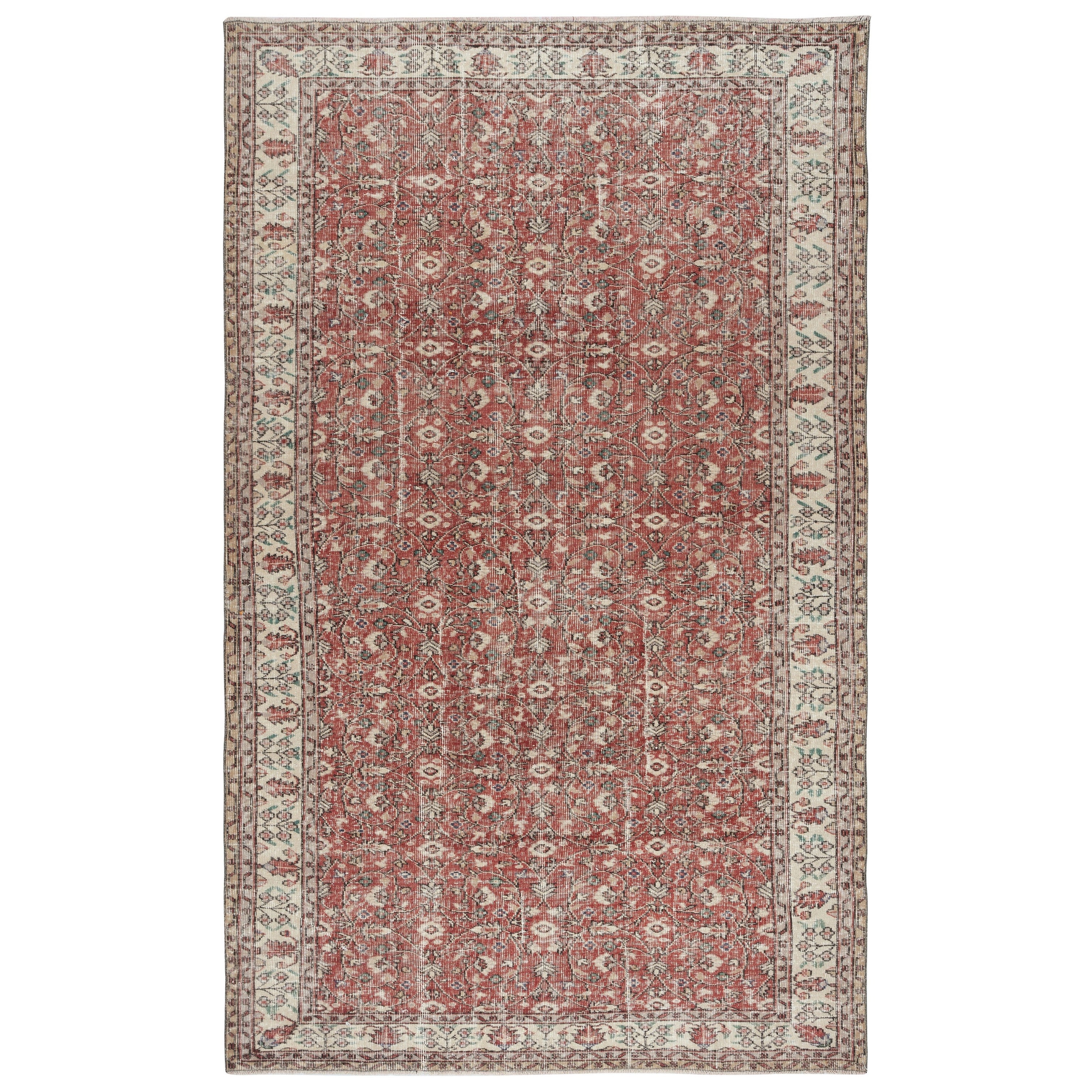 6.4x10.4 Ft Vintage handgefertigte türkische rote Wolle Bereich Teppich mit floralen Design