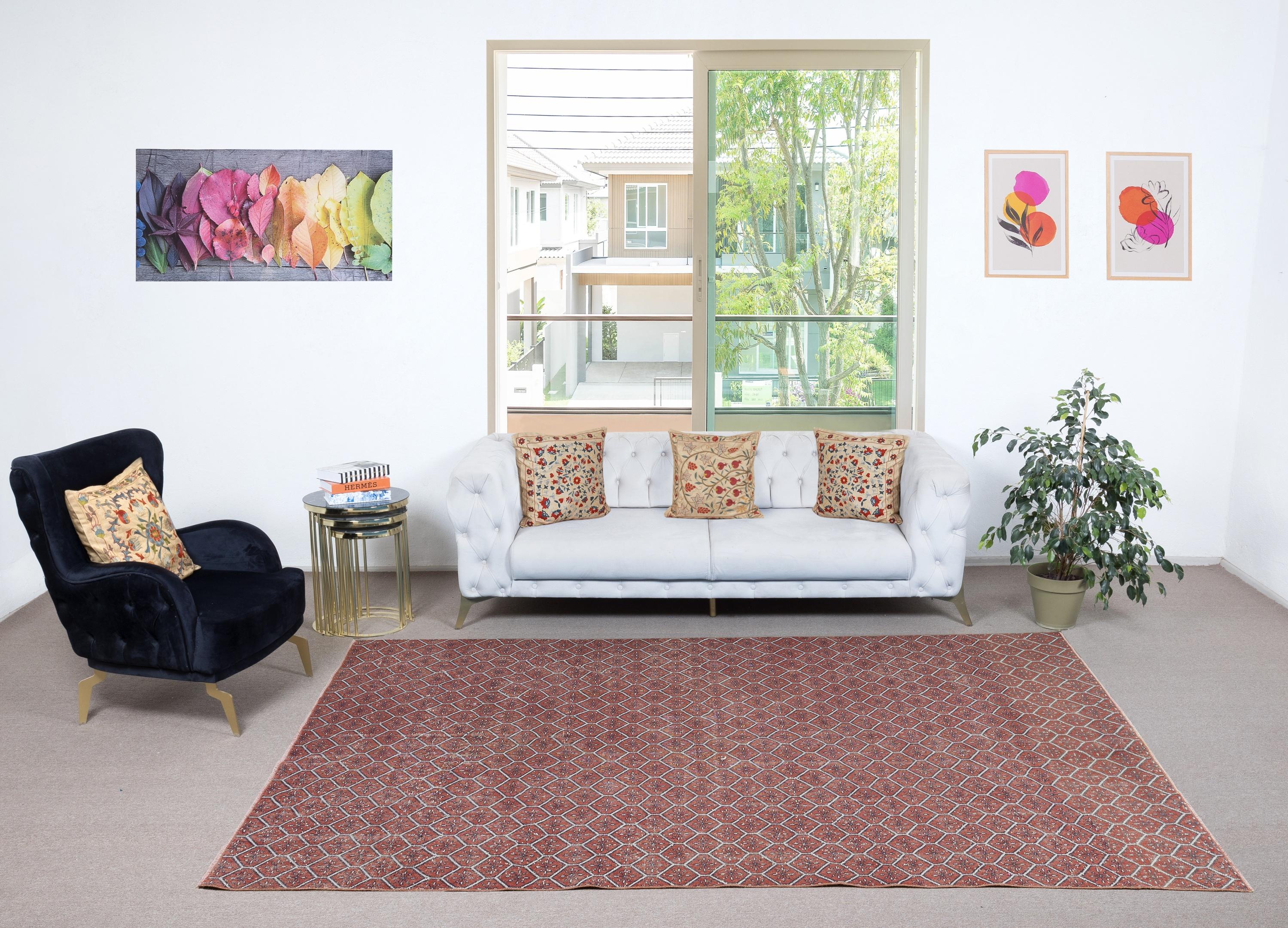 Infuse your home with the timeless beauty of this traditional vintage handmade Turkish rug, a hand-knotted masterpiece crafted from a luxurious blend of wool and cotton. Woven by skilled artisans using centuries-old techniques, this rug features