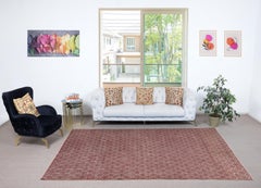 6.4x10.5 Ft Hand-knotted Vintage Turkish Red Wool Area Rug with Floral Design