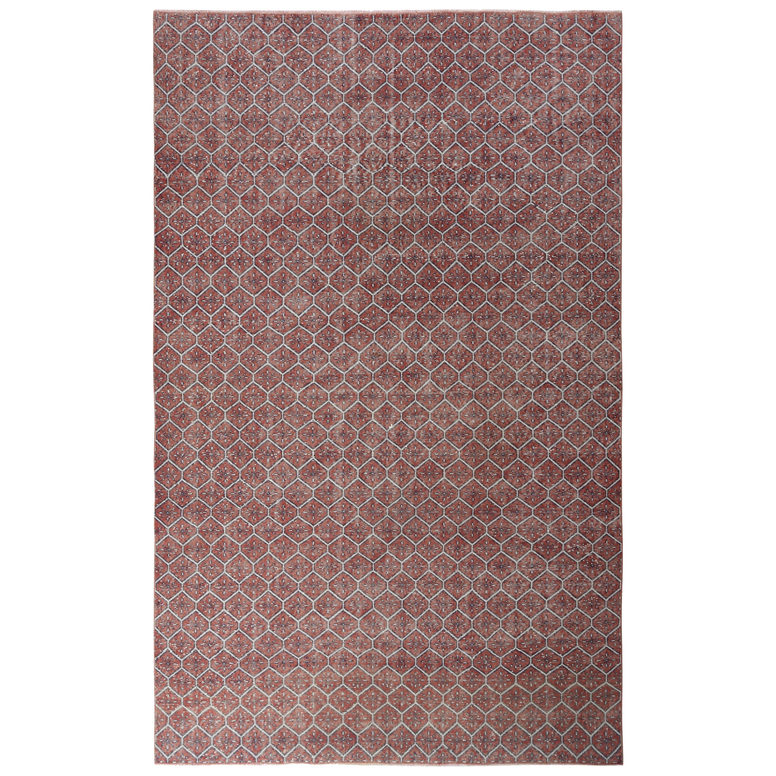 6.4x10.5 Ft Hand-geknotet Vintage Türkisch Rot Wolle Bereich Teppich mit Floral Design