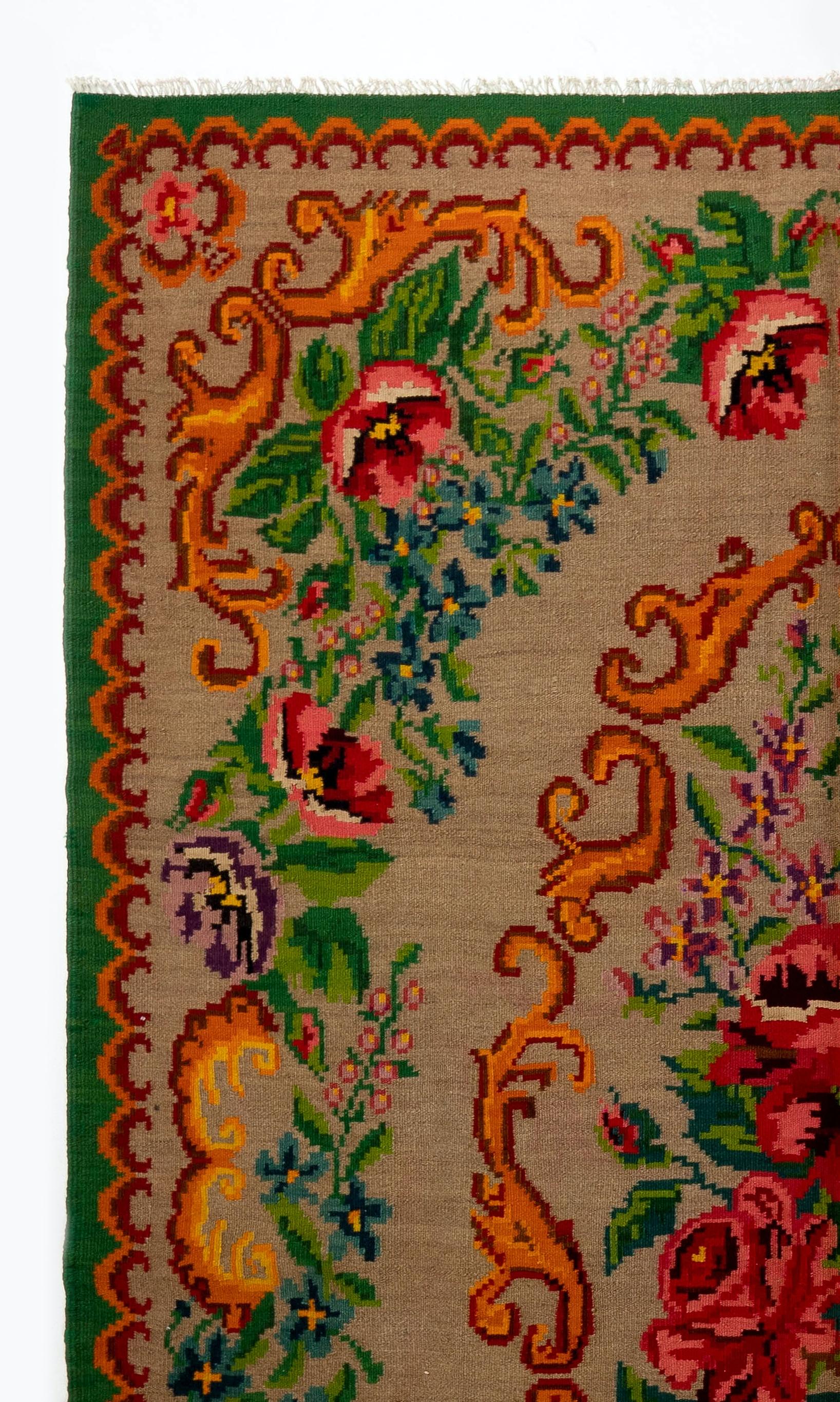 Bohemian 6.4x10.5 Ft Unique 1970s Floral Bessarabian Kilim. Bessarabian Wall Hanging For Sale