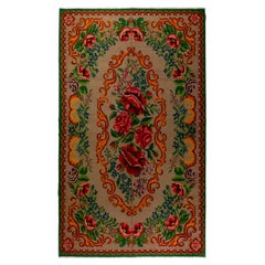 6.4x10.5 Ft Unique 1970s Floral Bessarabian Kilim. Bessarabian Wall Hanging