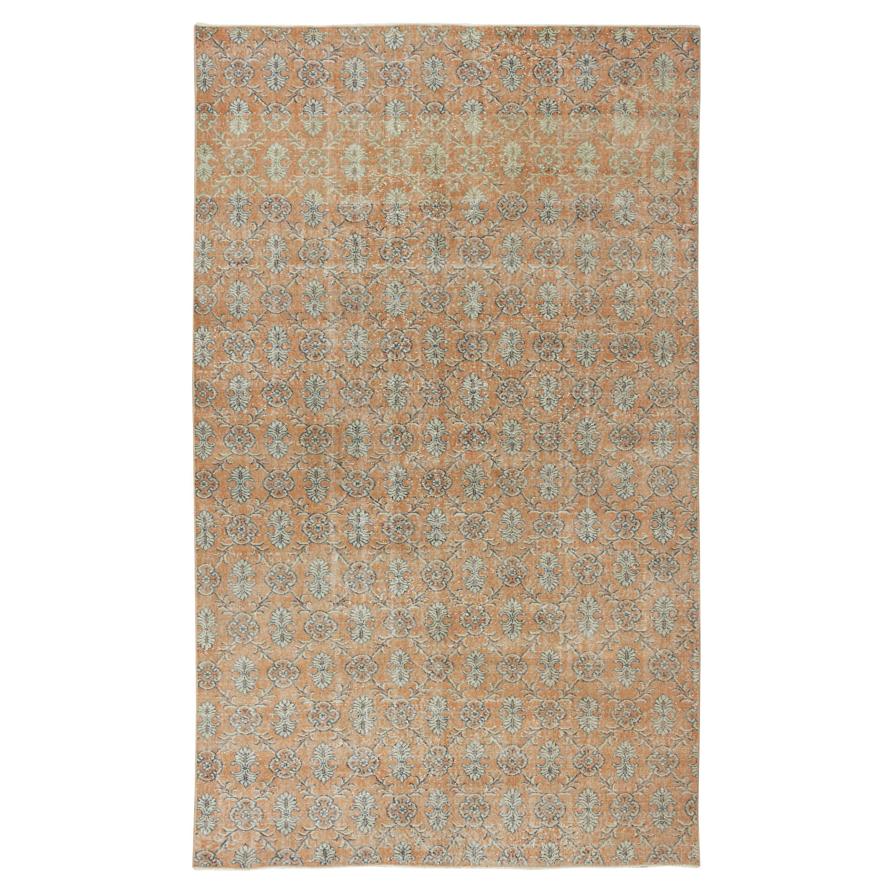 6,4x10,5 Ft Vintage-Teppich aus Anatolischer Wolle mit Blumenmuster in Orange im Angebot