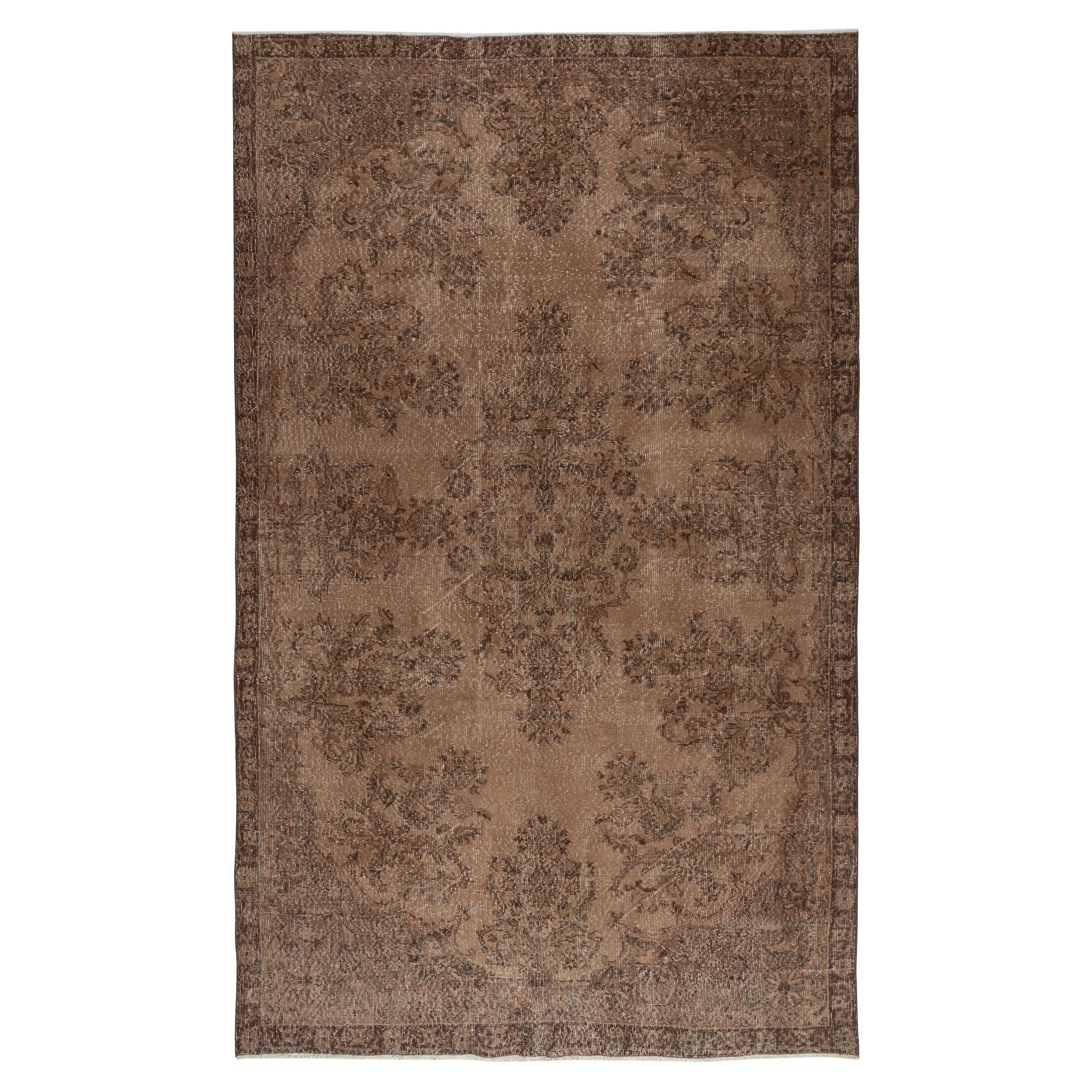 Tappeto vintage fatto a mano 6,4x10,5 Ft tinto in marrone per interni moderni