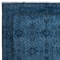 Alfombra Floral Anudada a Mano, Azul Alfombra Turca Moderna para Salón