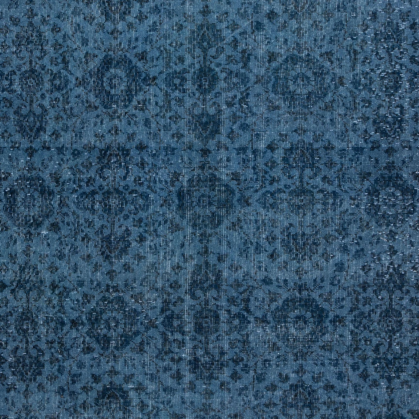 Hand-Knotted 6.4x10.6 Ft Hand Knotted Floral Rug, Blue Modern Turkish Carpet for Living Room For Sale